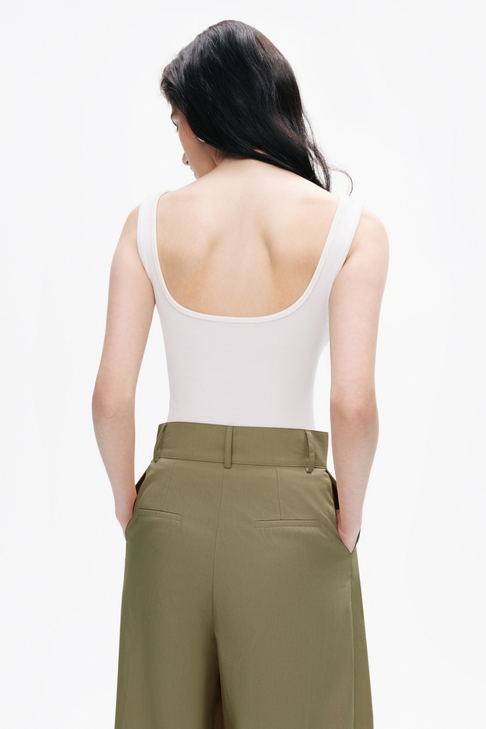 Khaki High Waist Double Pleated Trousers
