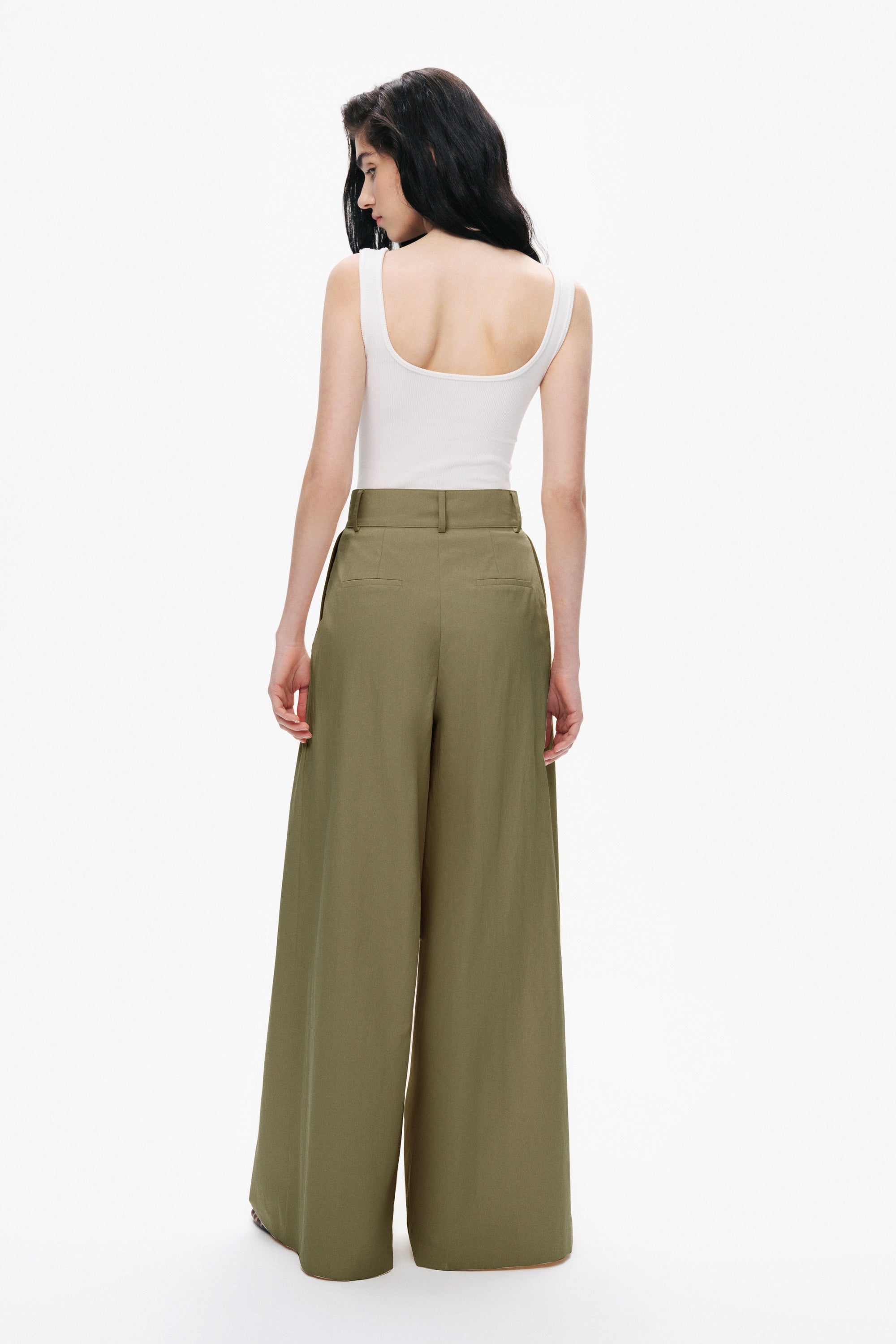 Khaki High Waist Double Pleated Trousers
