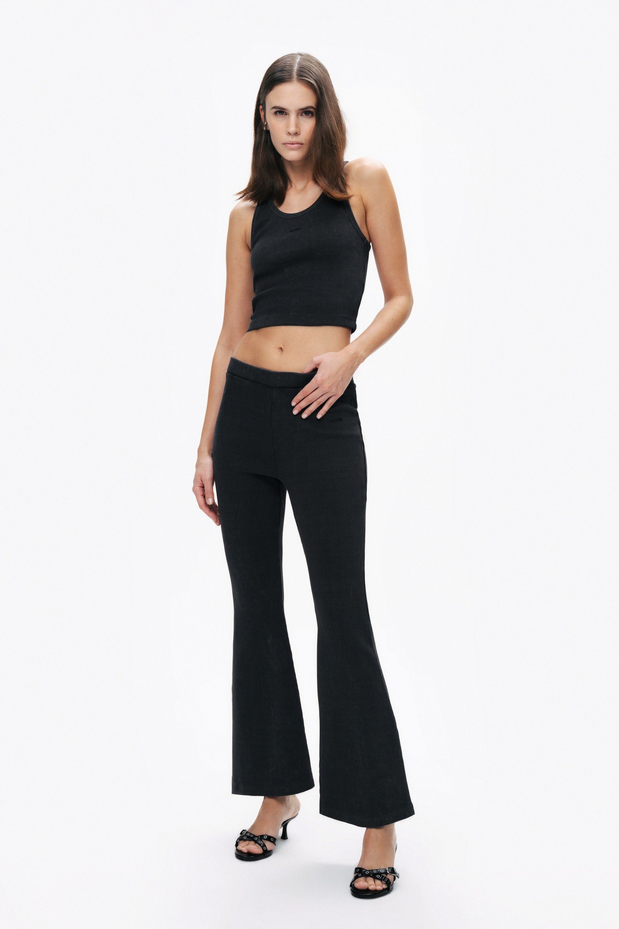 Black Ribbed Flared Trousers
