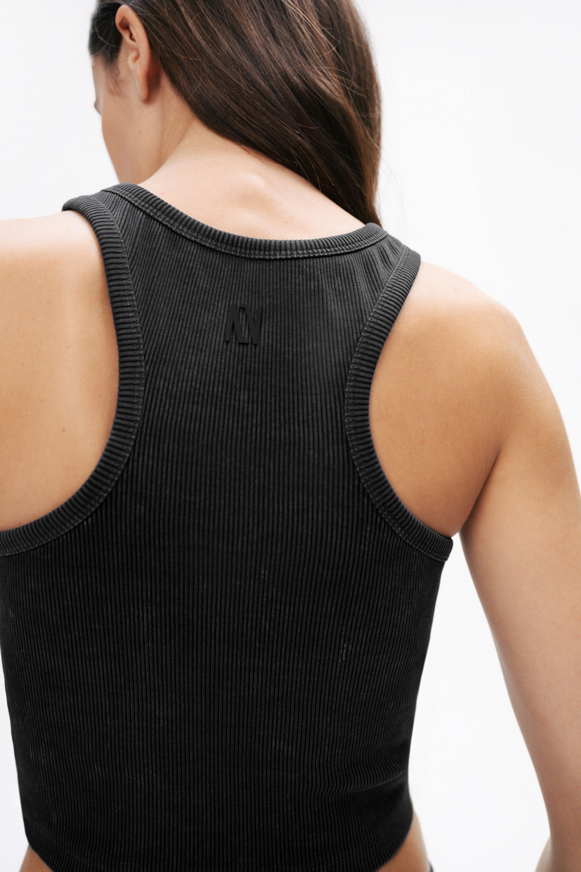Black Sleeveless Ribbed Crop Top