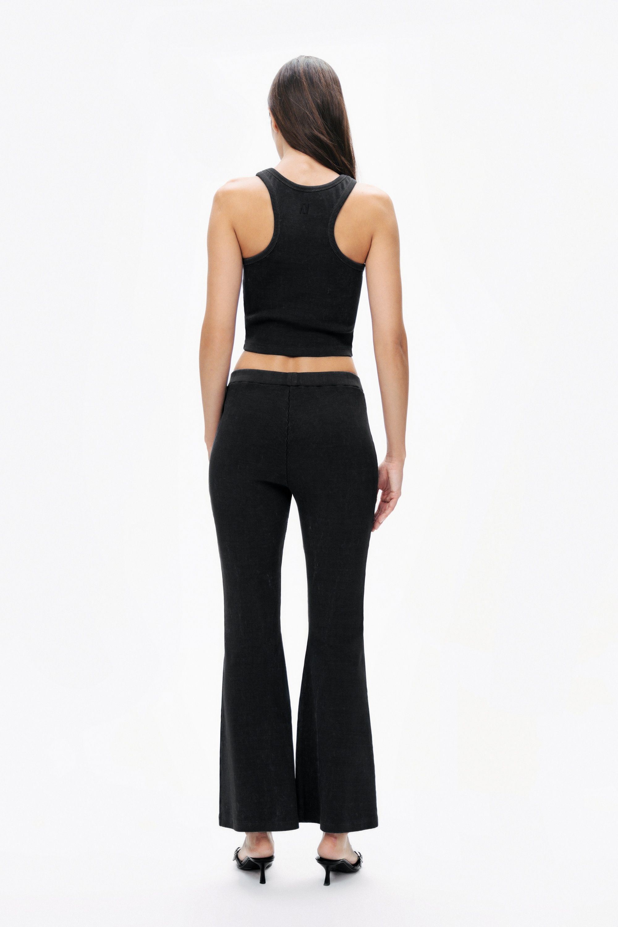 Black Ribbed Flared Trousers