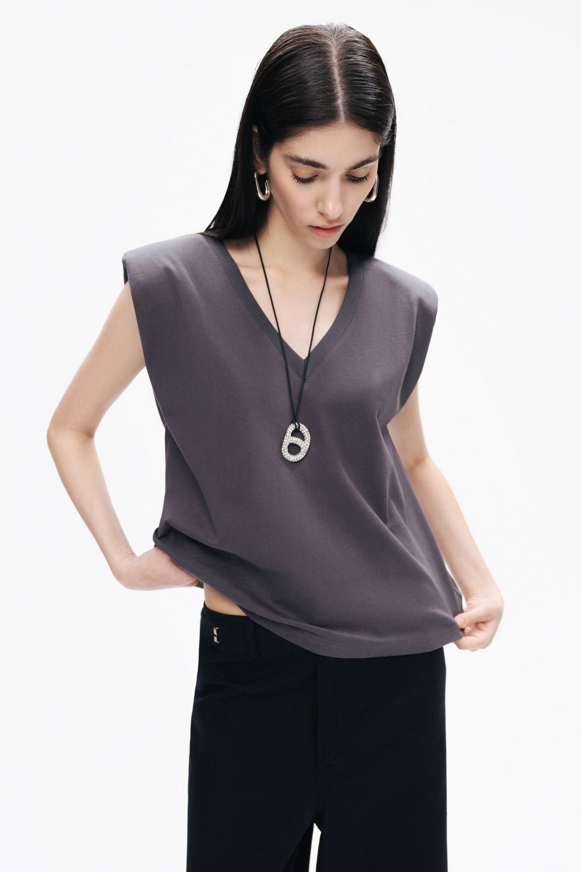 Anthracite V-Neck Padded T-Shirt