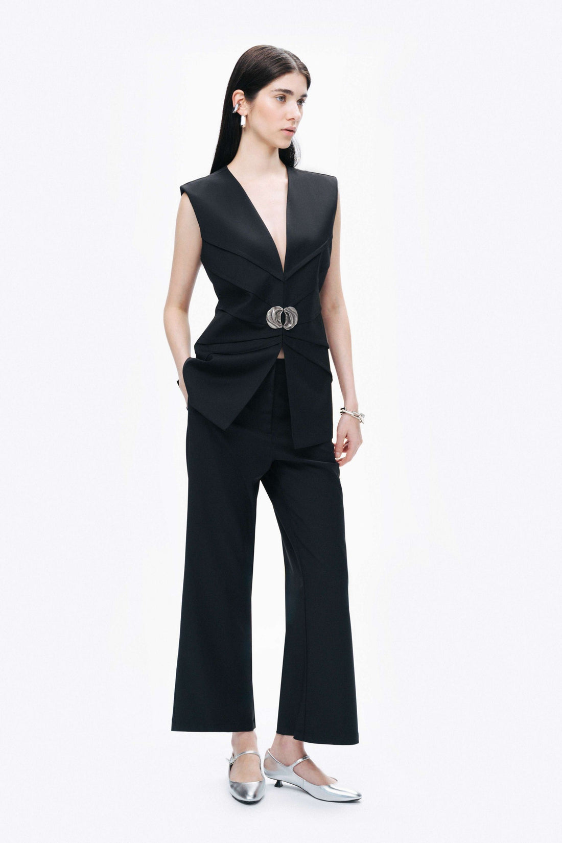 Black Tailored Mid-Rise Trousers