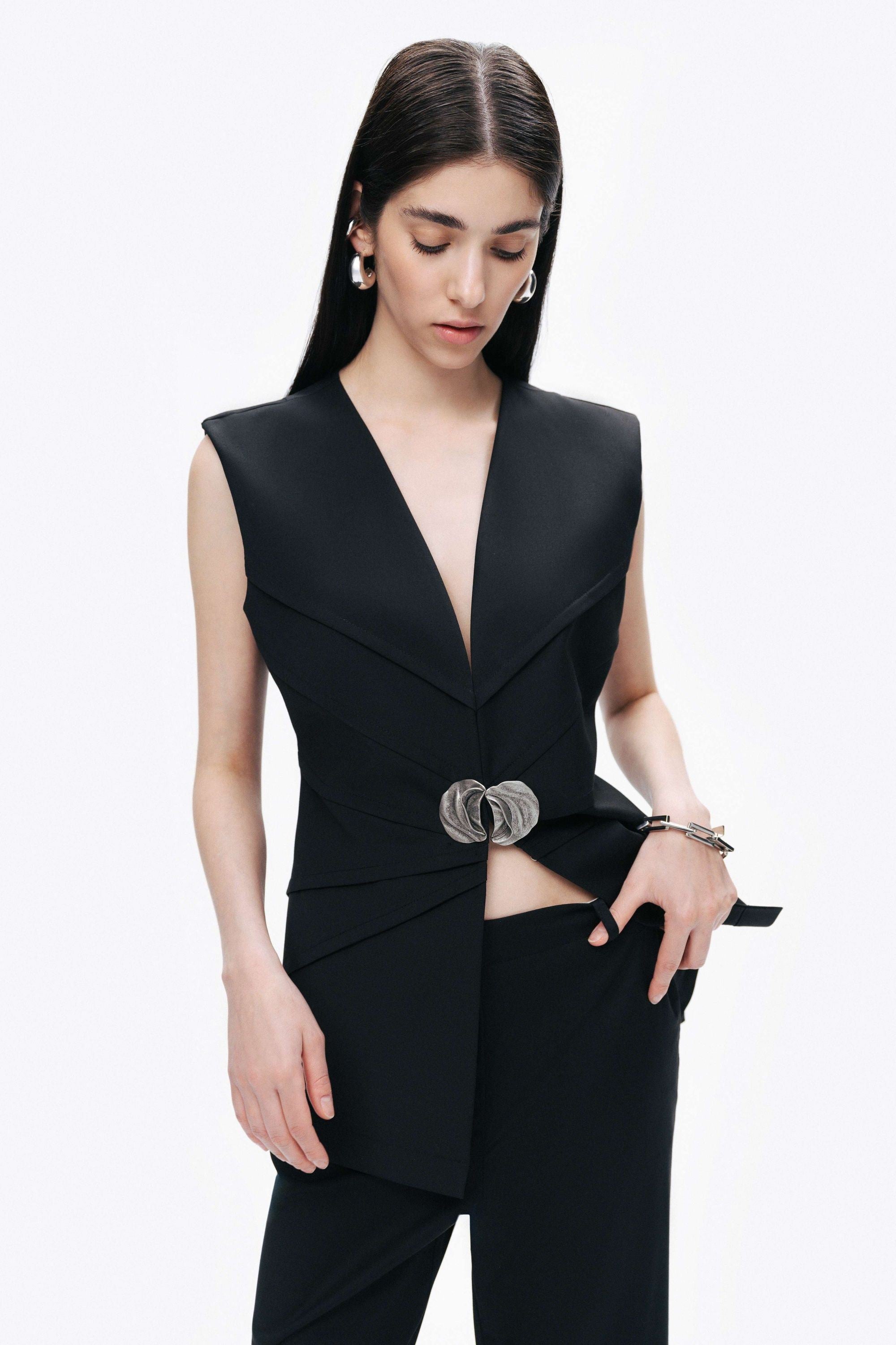 Black Tailored Mid-Rise Trousers