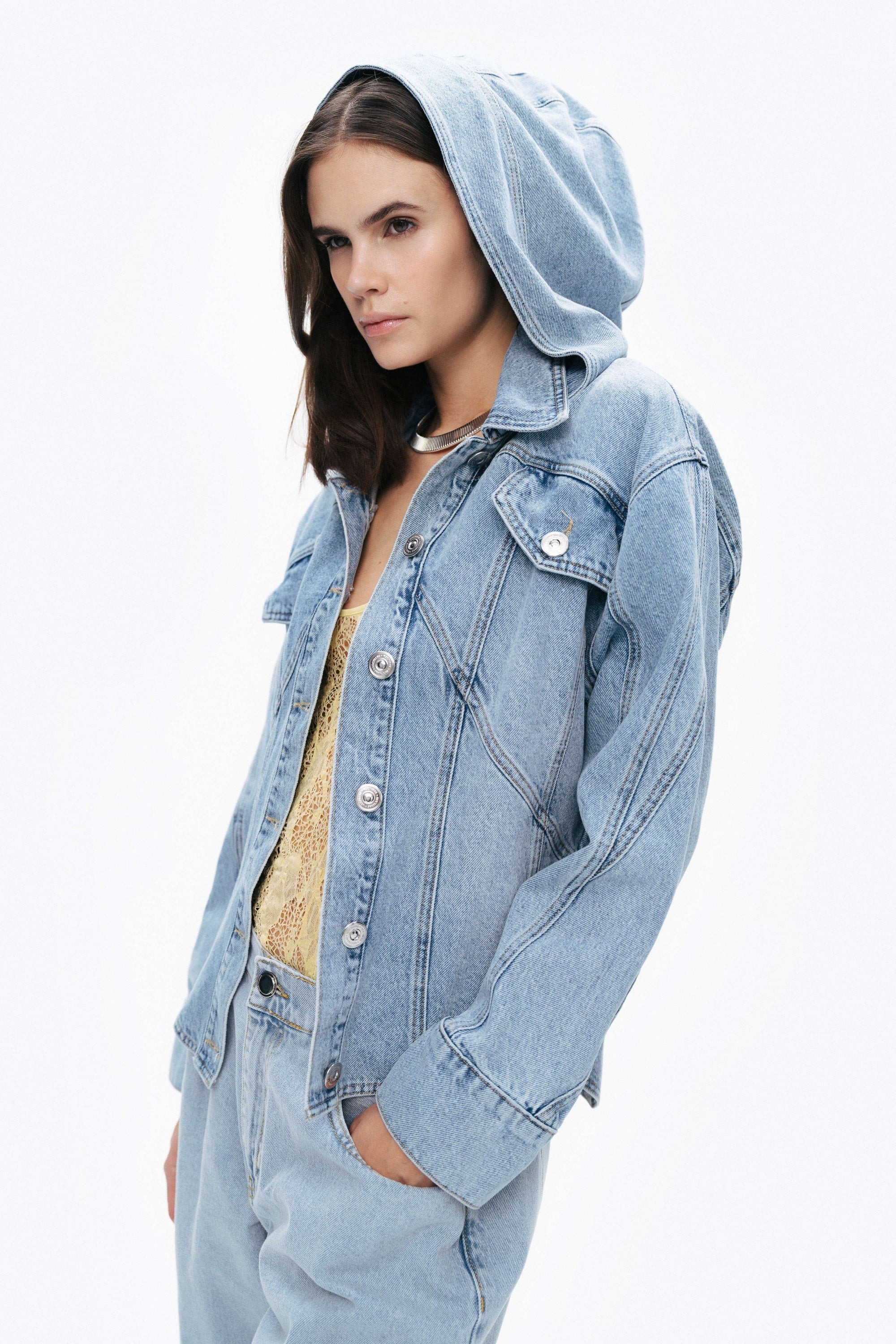 Blue Hooded Denim Jacket