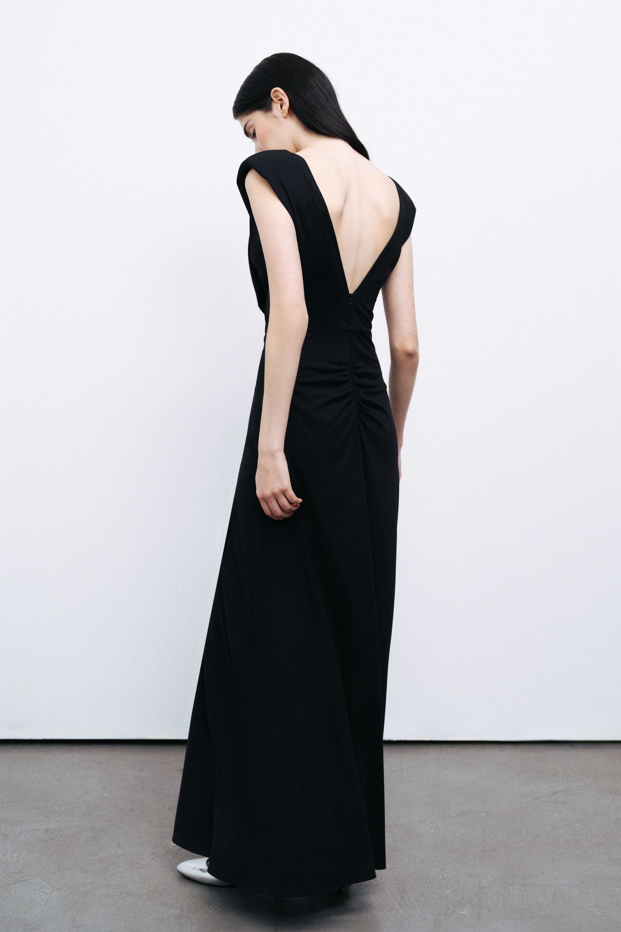 Black Padded Shoulder Maxi Dress