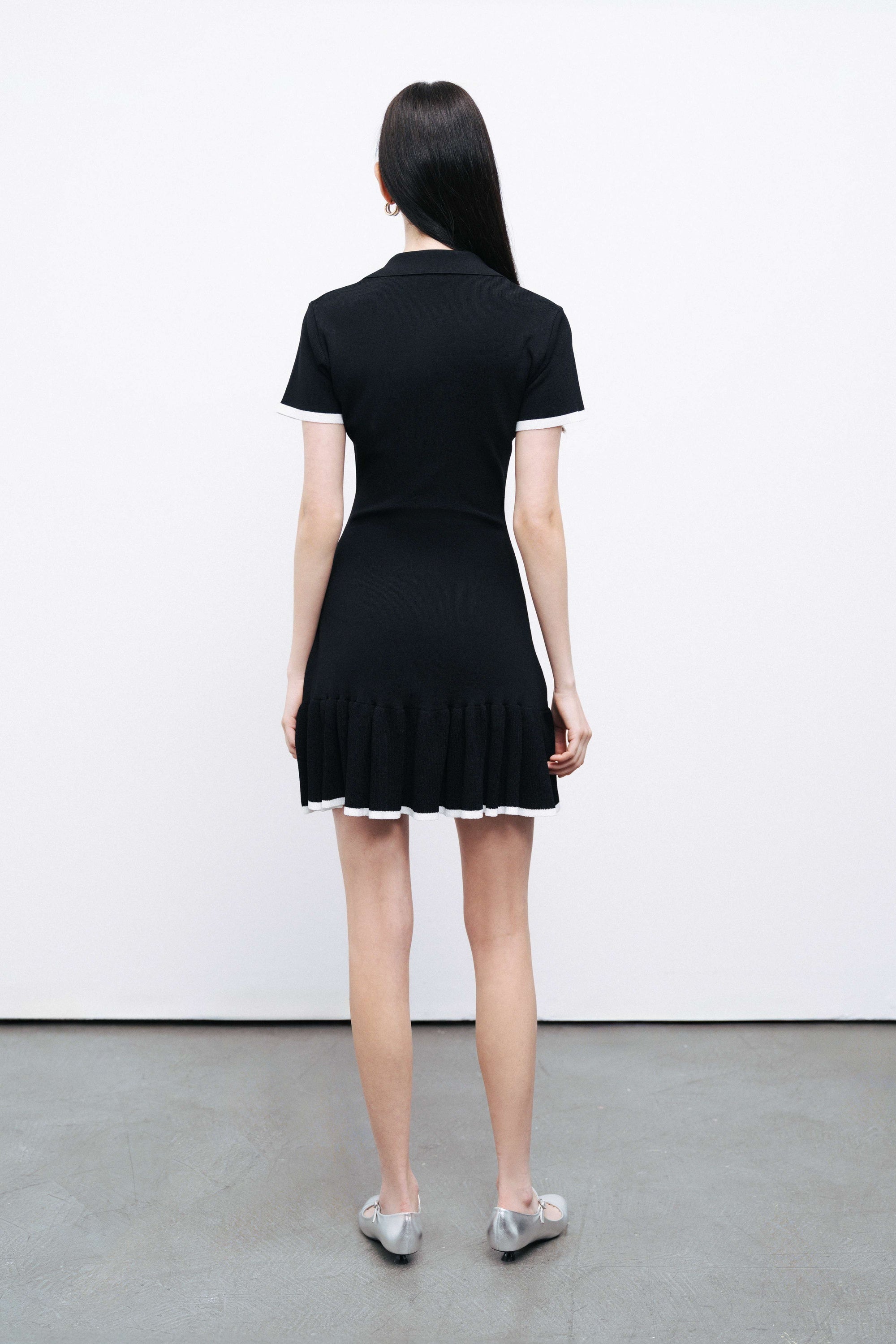 Black Pleated Hem Knit Mini Dress