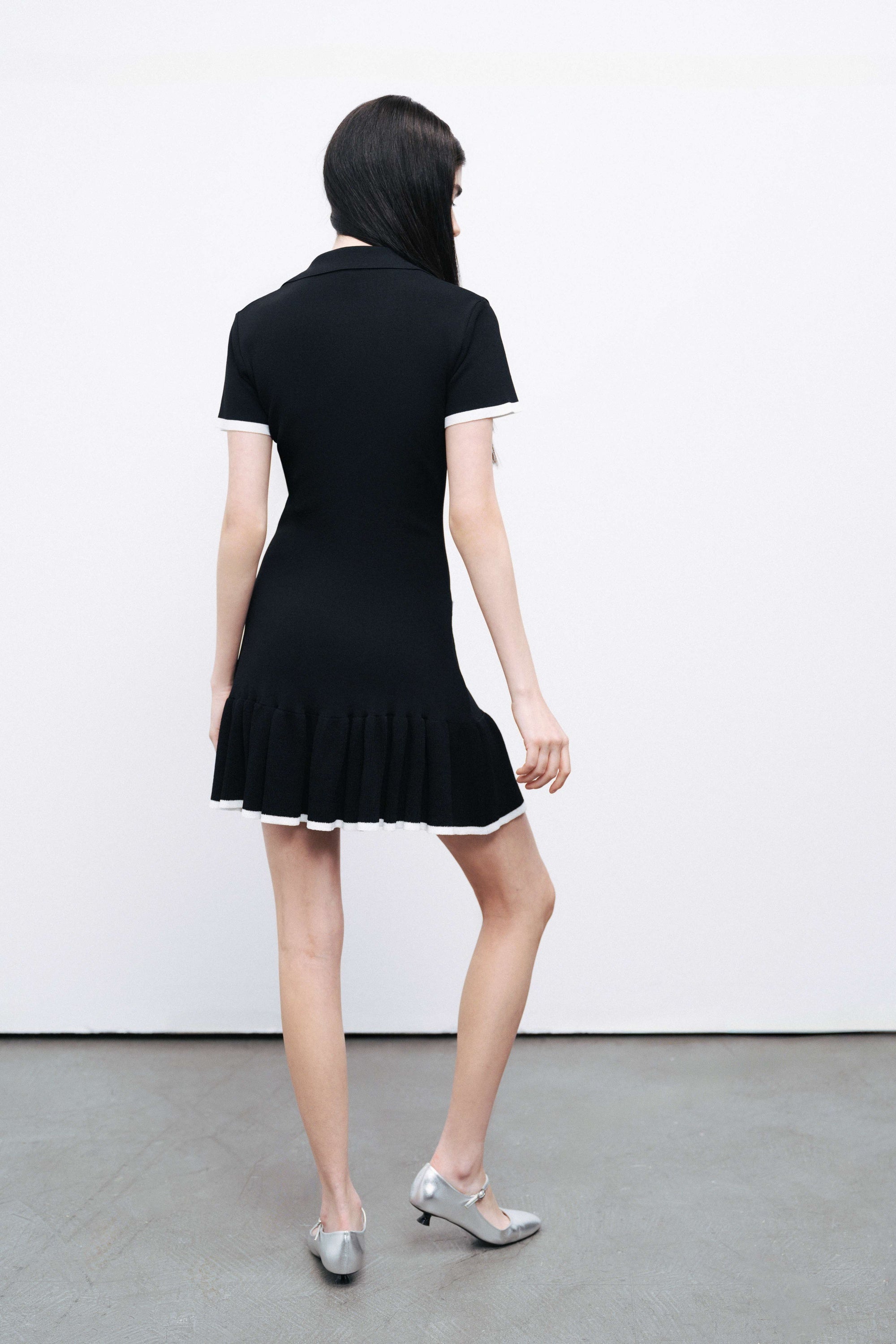 Black Pleated Hem Knit Mini Dress
