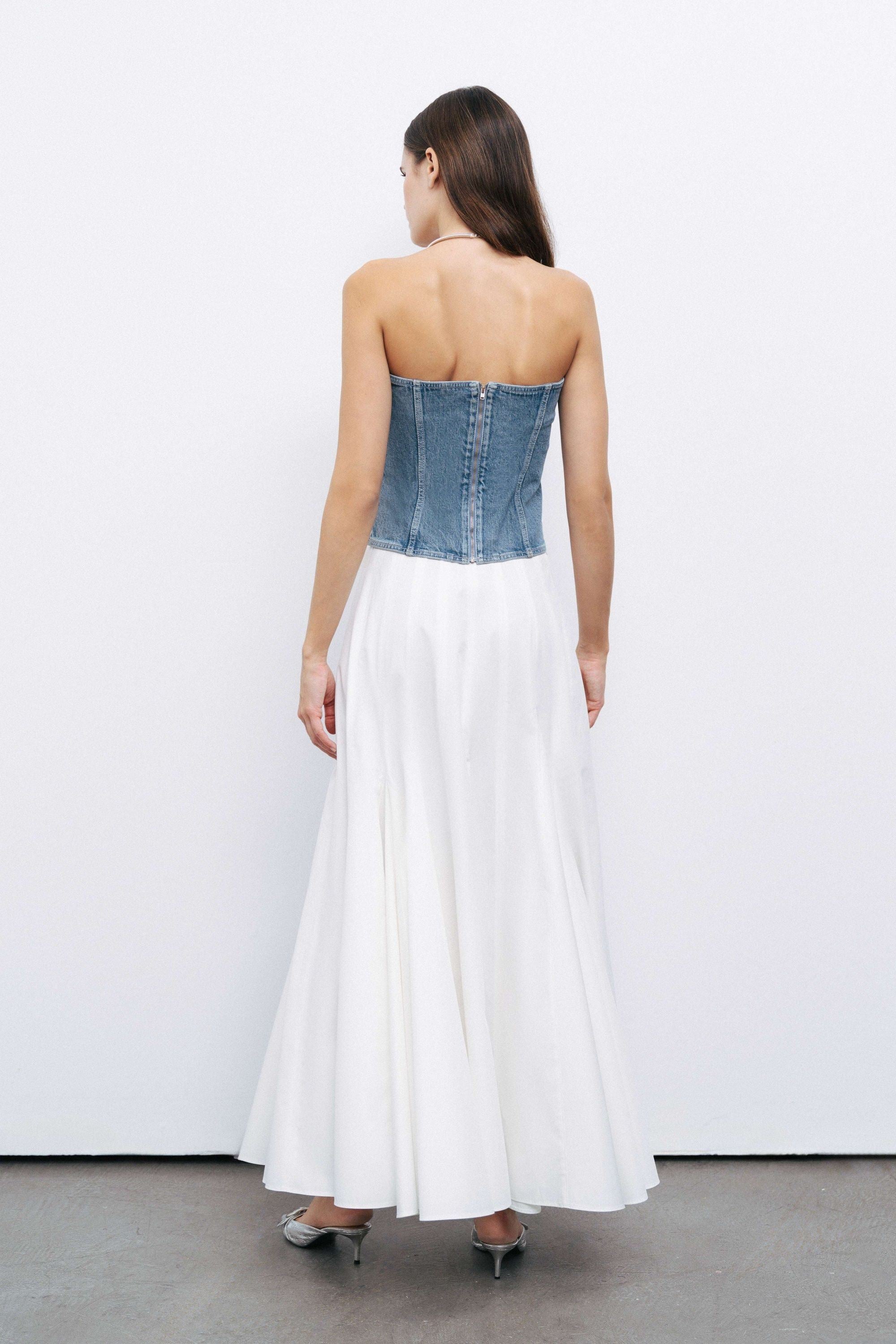 Stoned Strapless Denim Crop Top