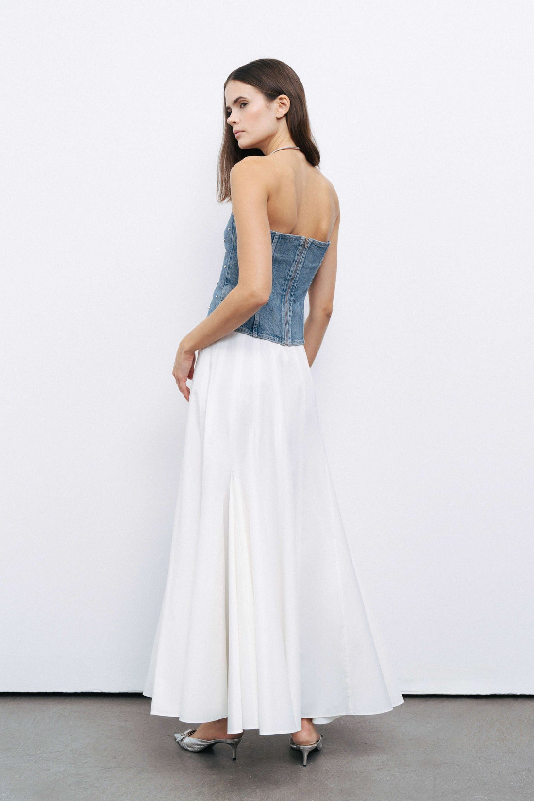 Stoned Strapless Denim Crop Top