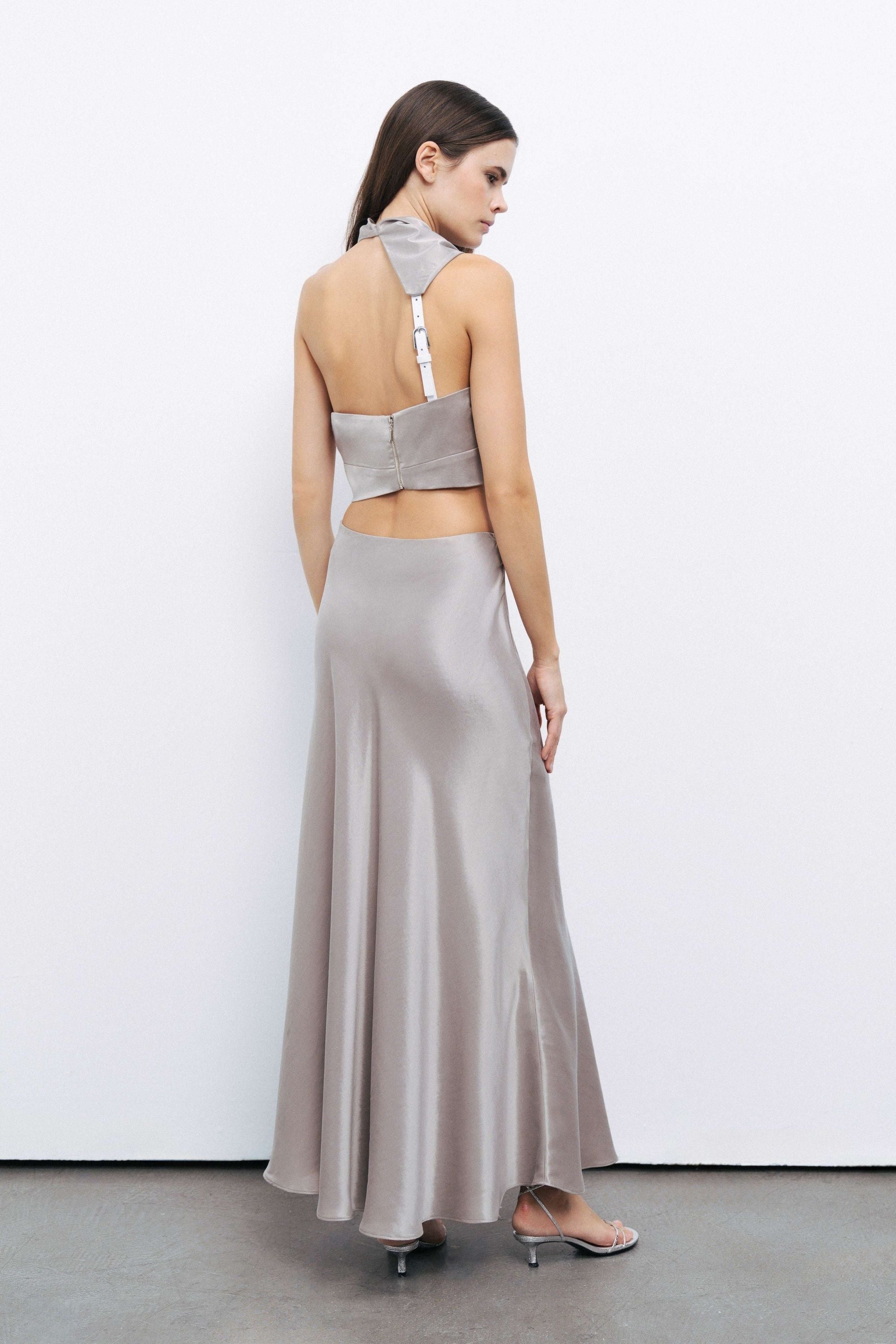 Mink Satin Look Midi Skirt