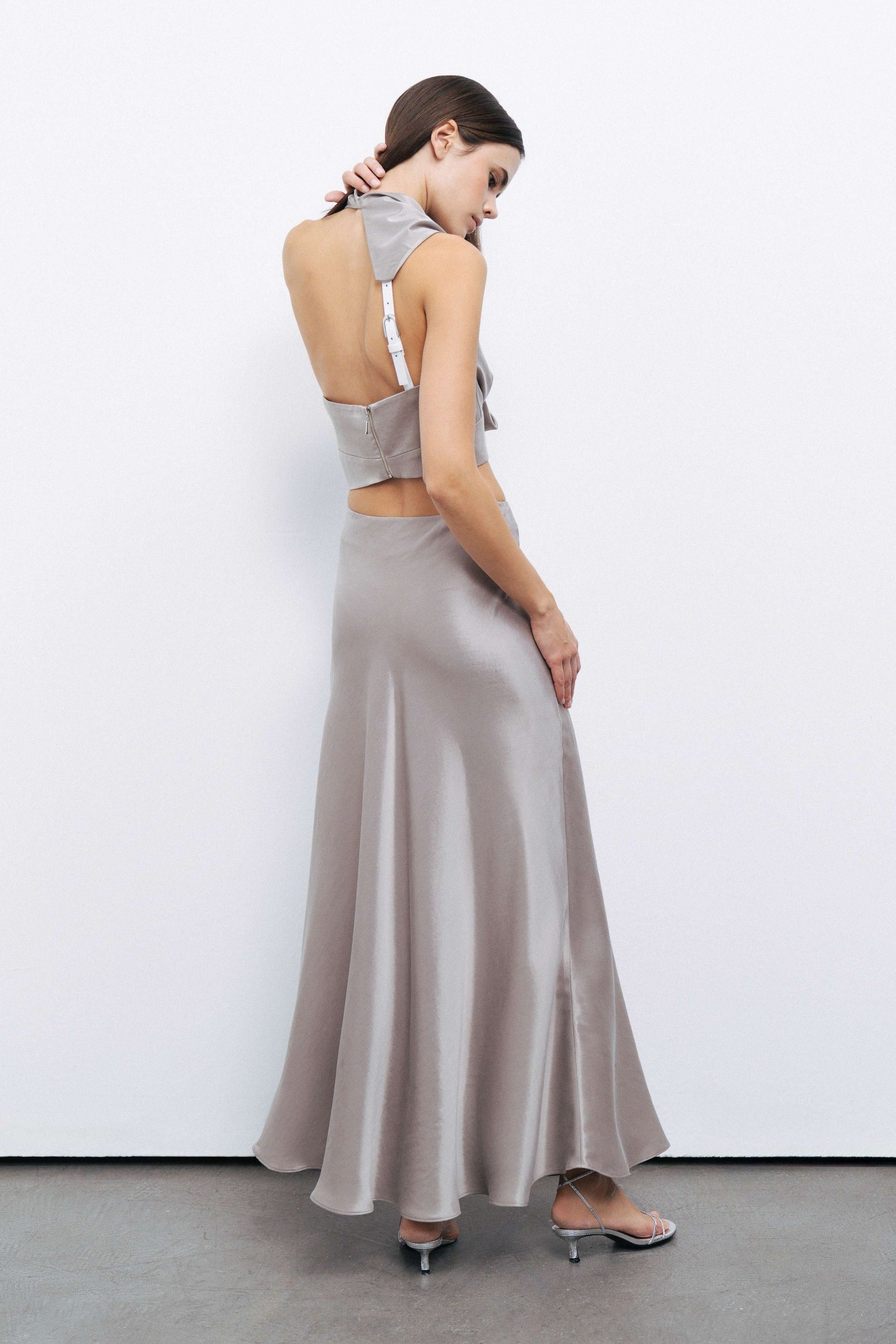 Mink Satin Look Midi Skirt