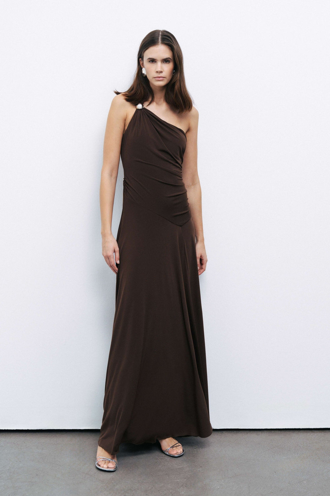 Brown One Shoulder Maxi Dress