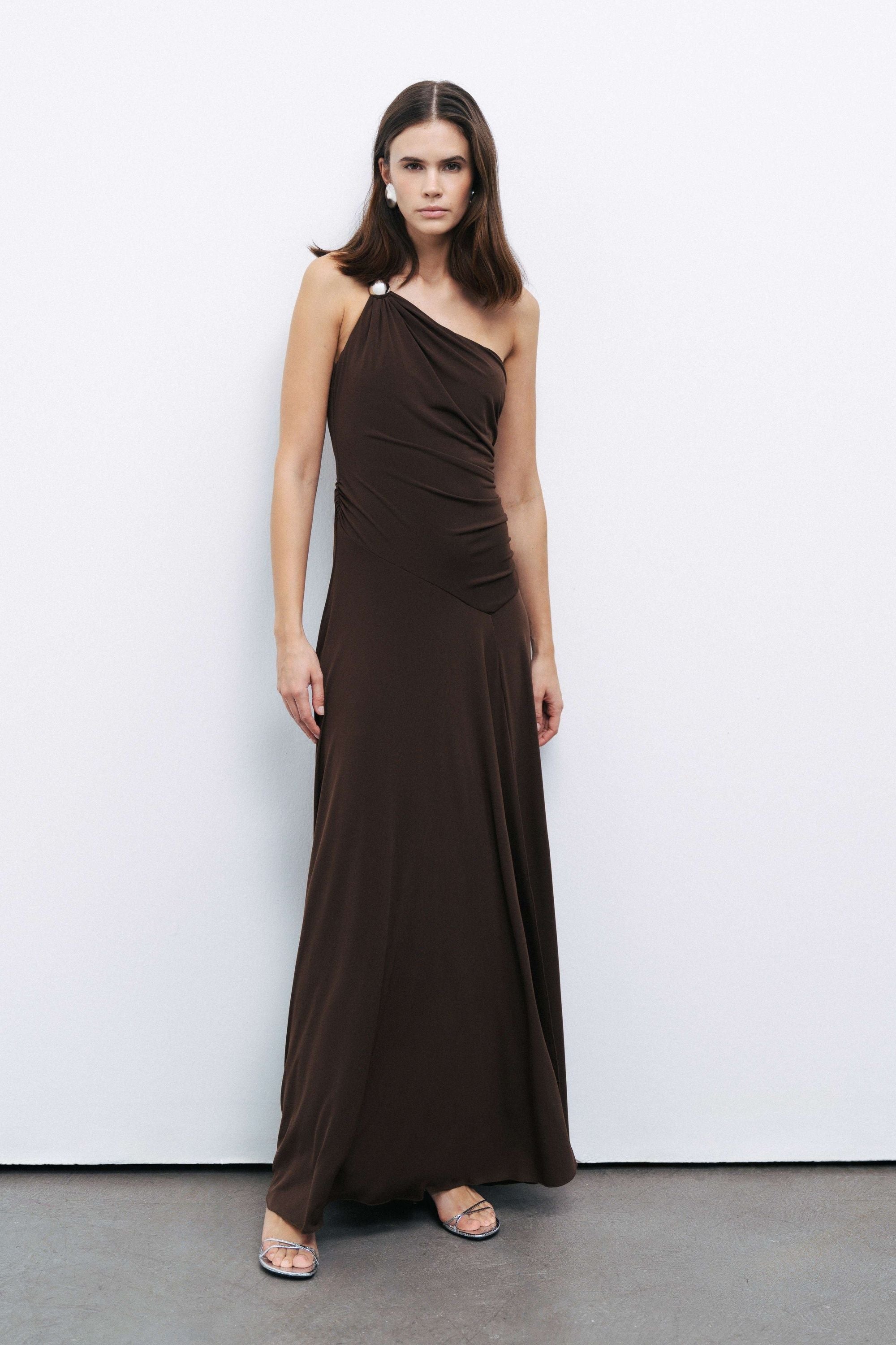 Brown One Shoulder Maxi Dress