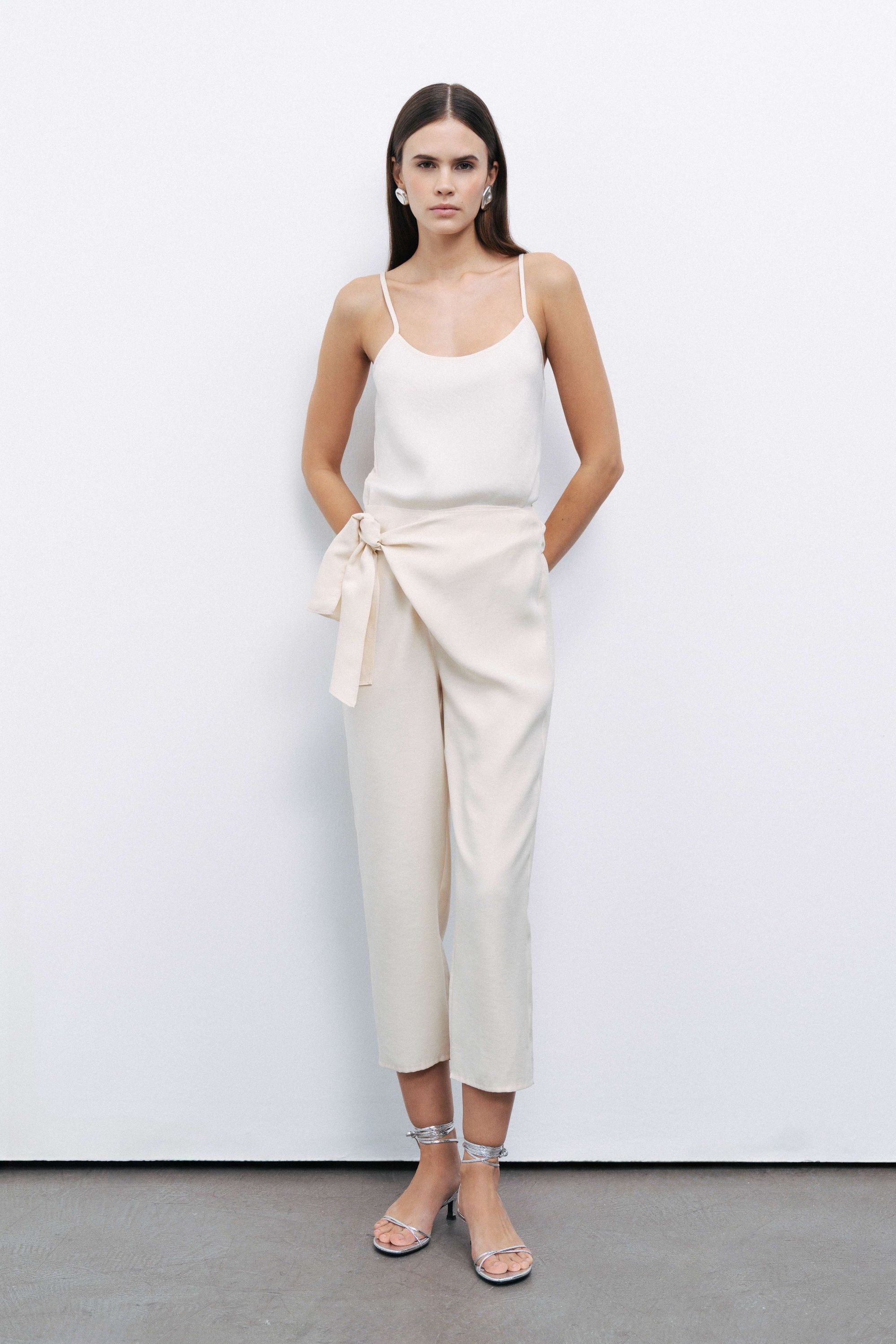 Ecru Belt Loops Bootcut Pants