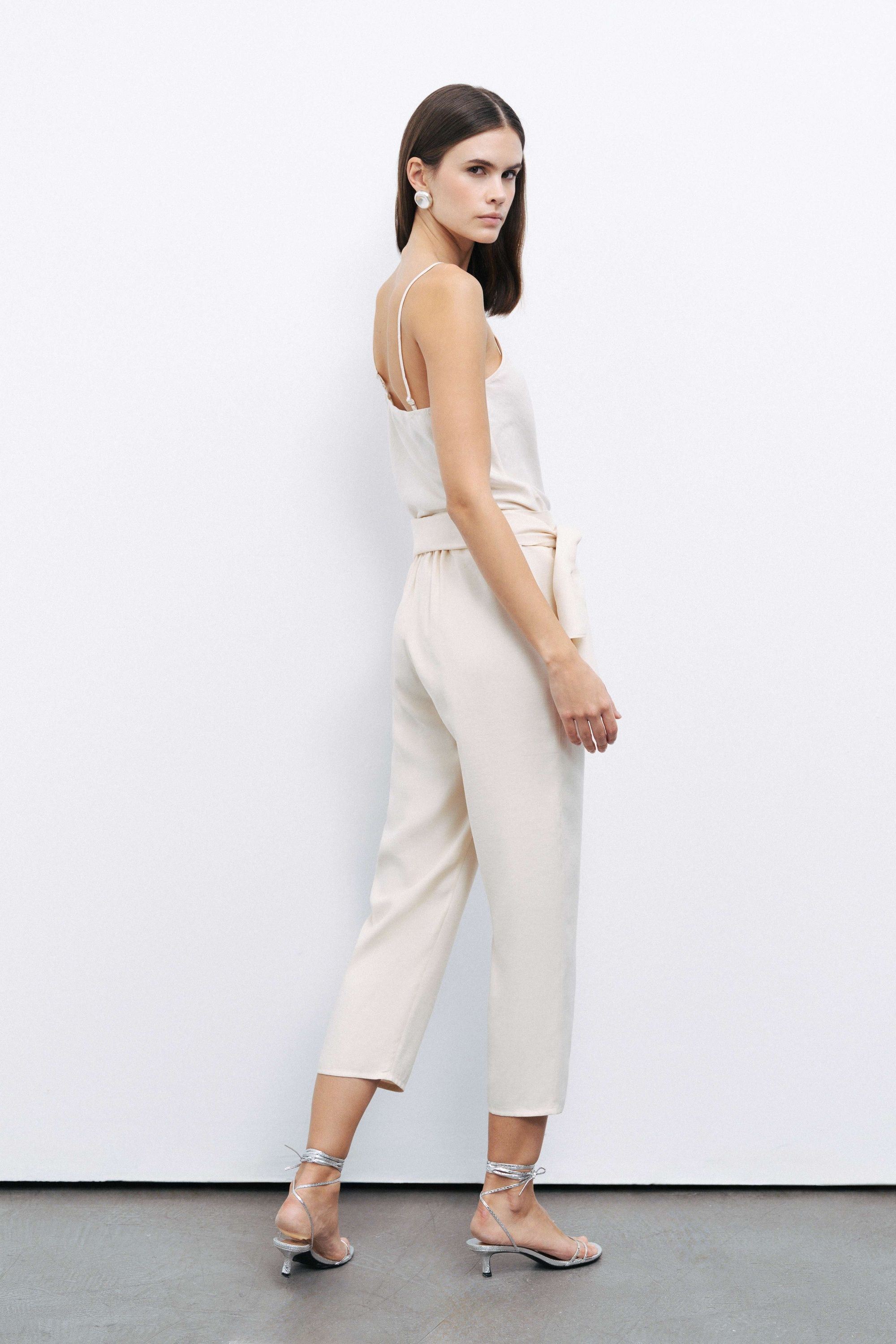 Ecru Belt Loops Bootcut Pants