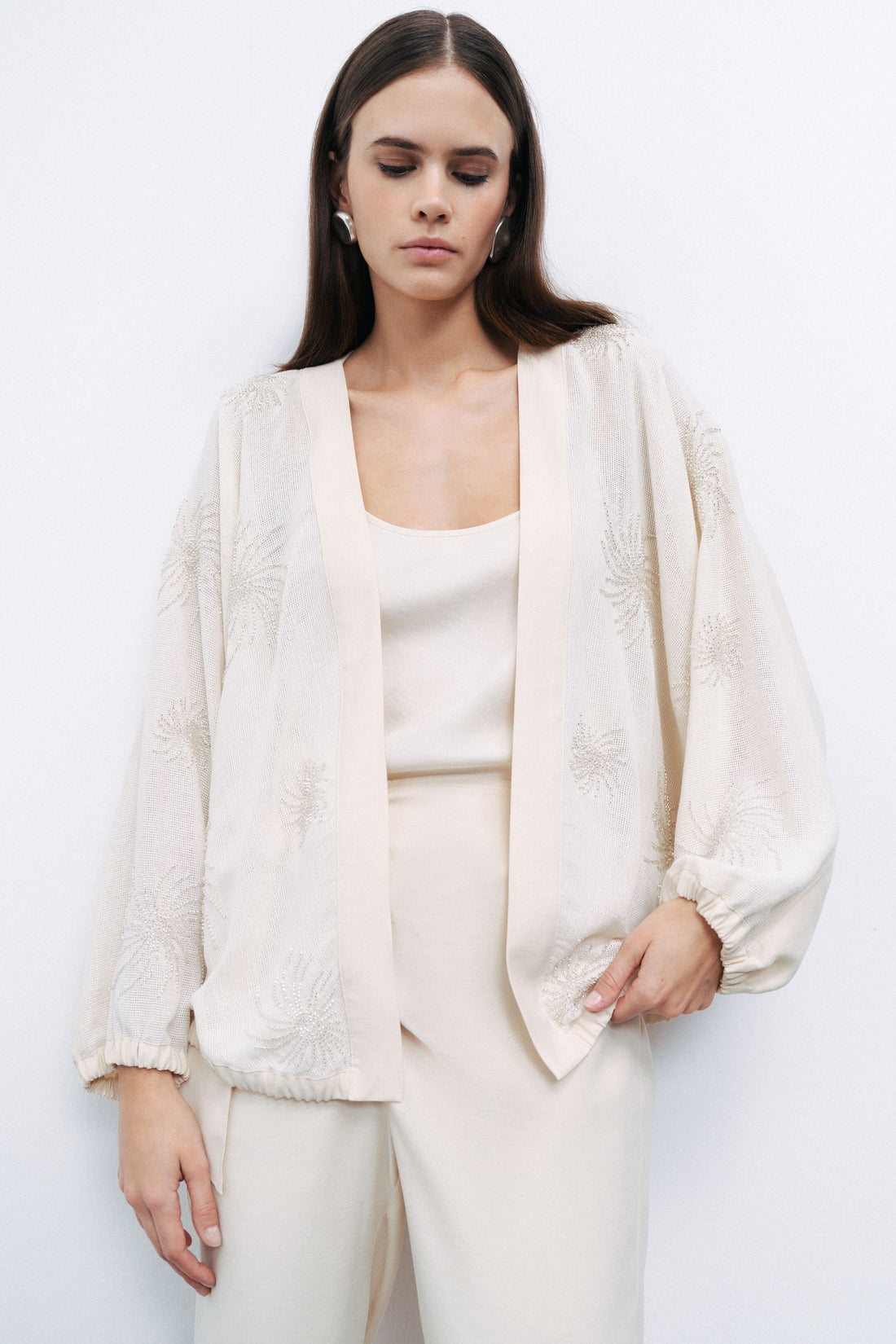 Ecru Beaded Embroidered Jacket