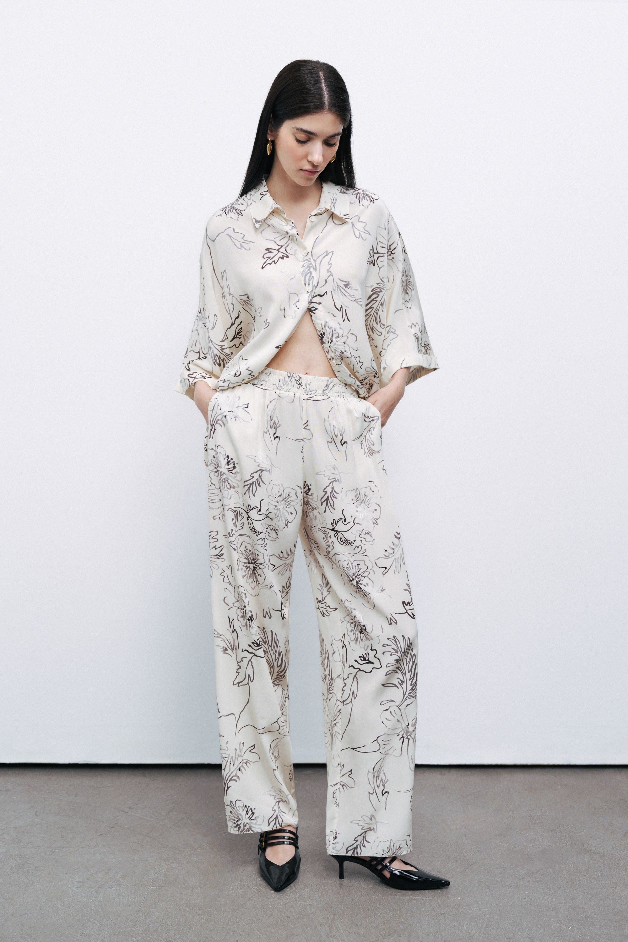 Ecru Floral Patterned Jacquard Bootcut Pants