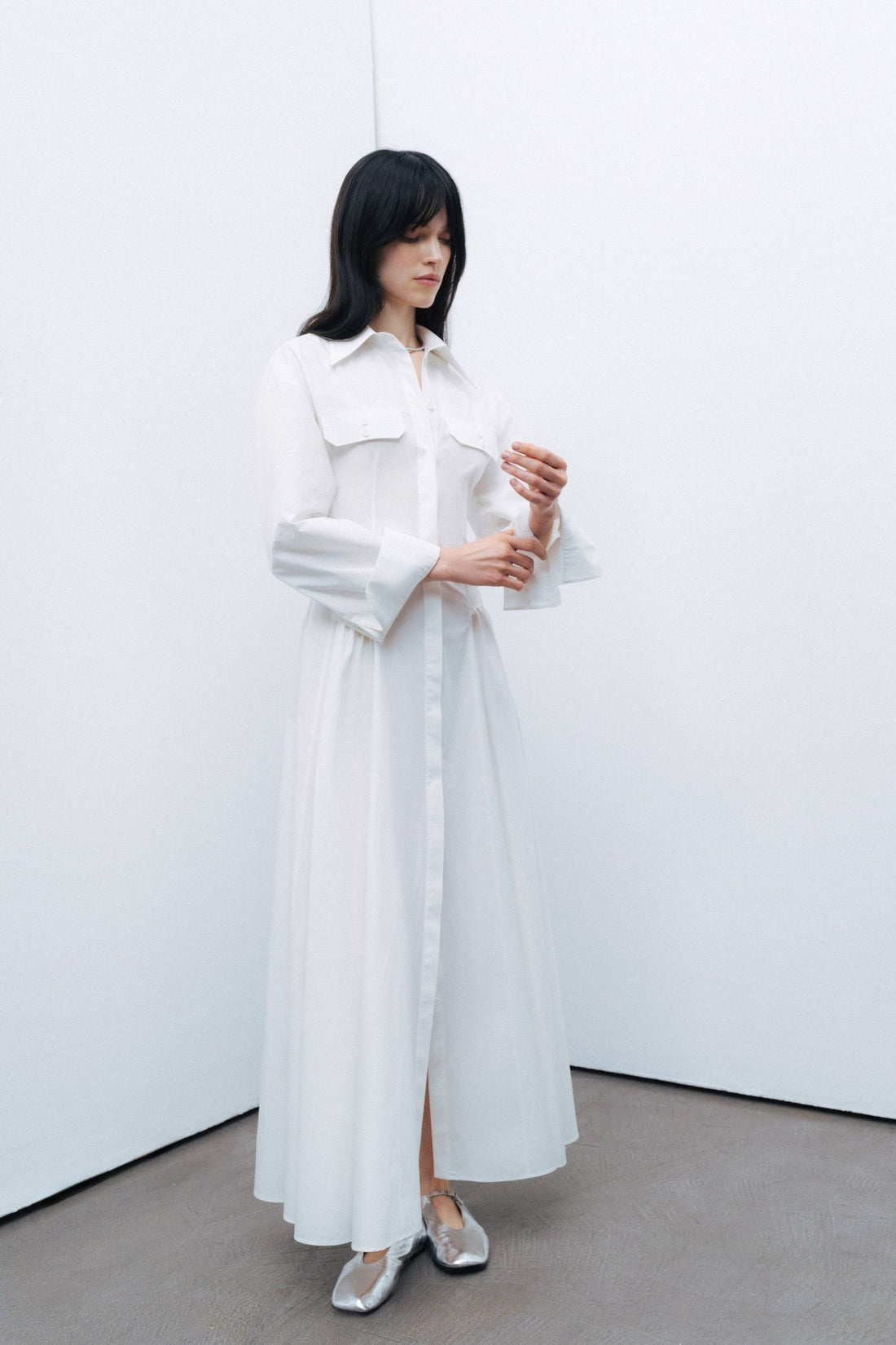 Ecru Gathered Detailed Maxi Dress