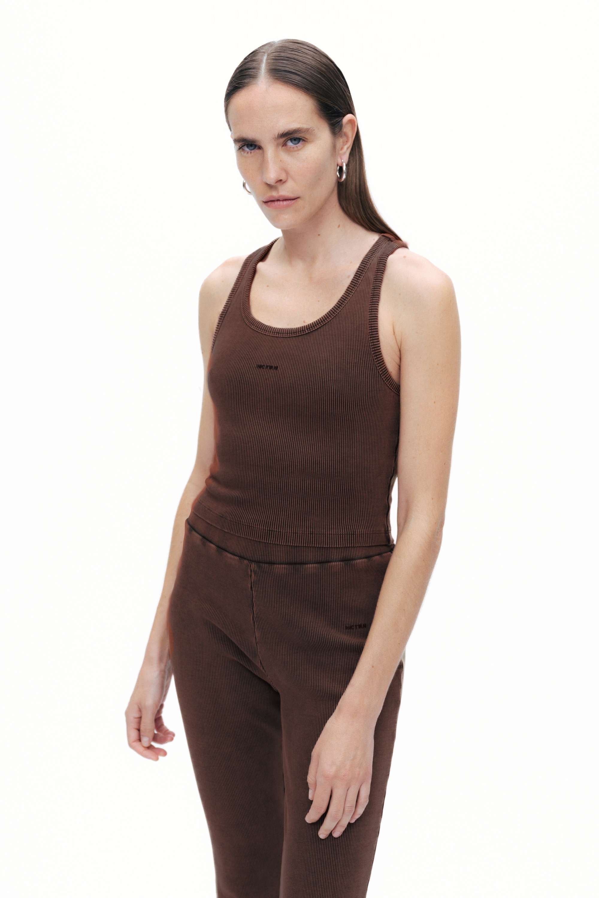 Coffee Ribbed Flared Trousers