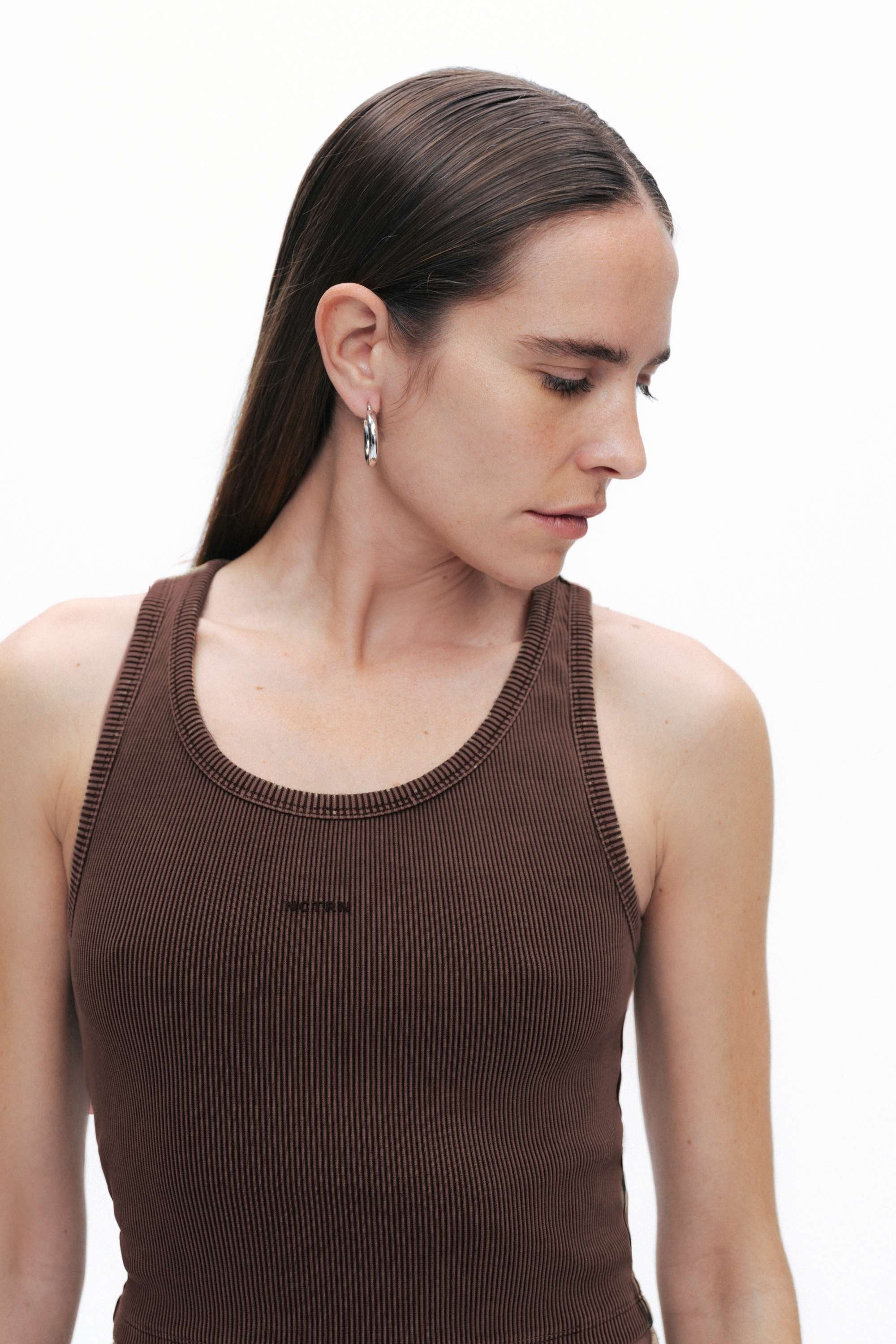 Coffee Sleeveless Ribbed Crop Top