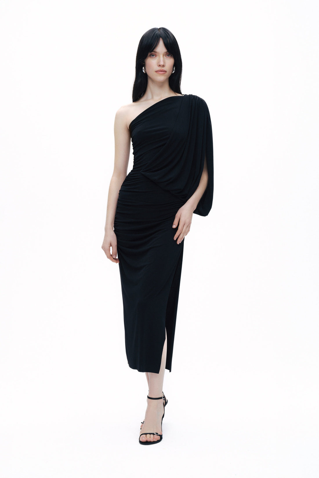 Black Draped Detail Maxi Dress