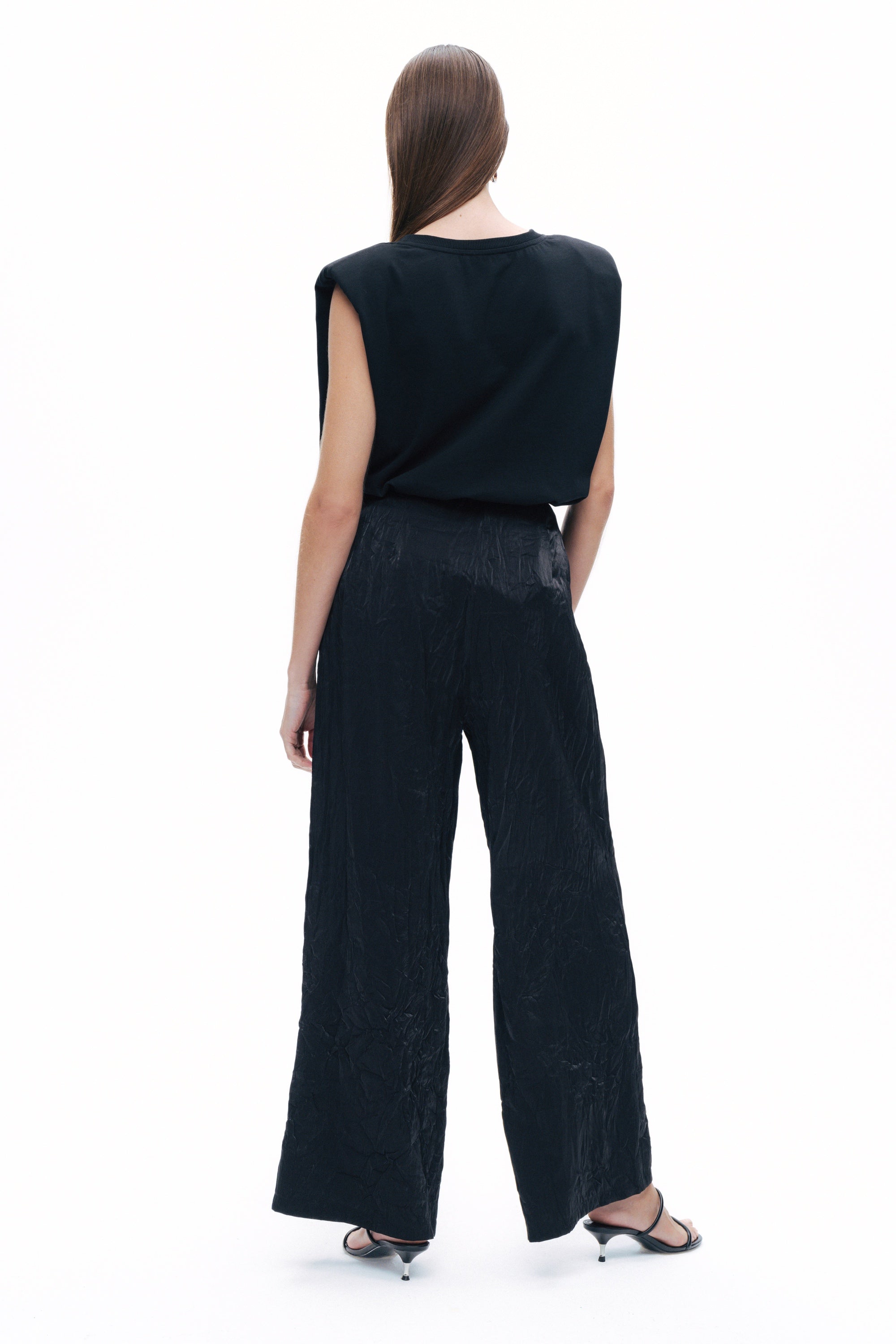 Black Wrinkled Wide-Leg Pants