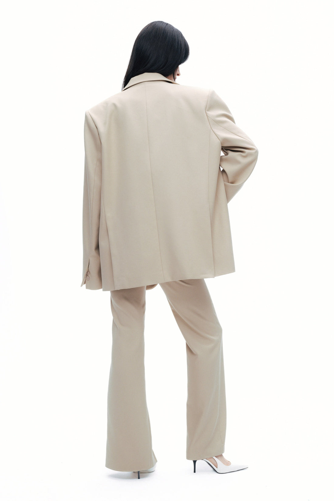 Beige Oversized Padded Blazer Jacket