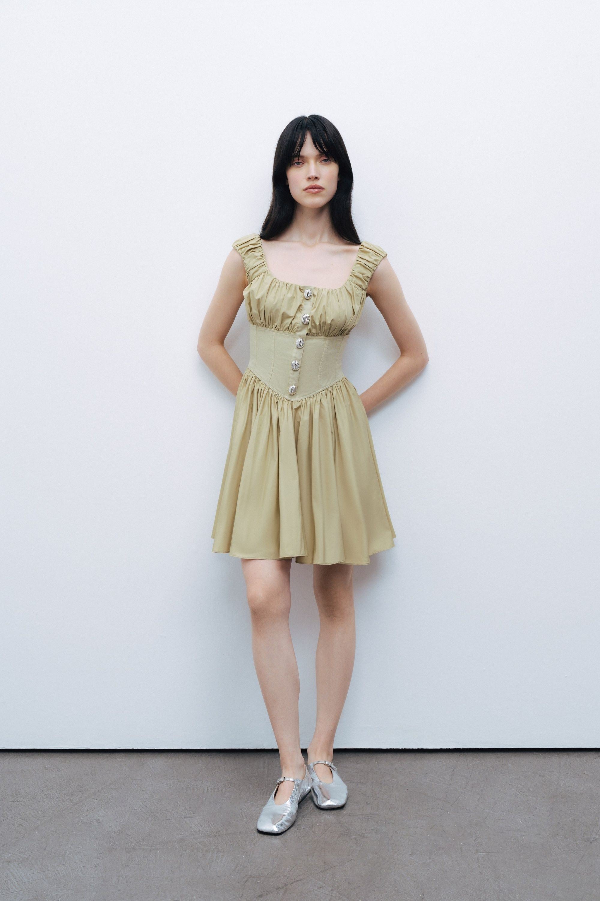 Olive Corset Look Mini Dress