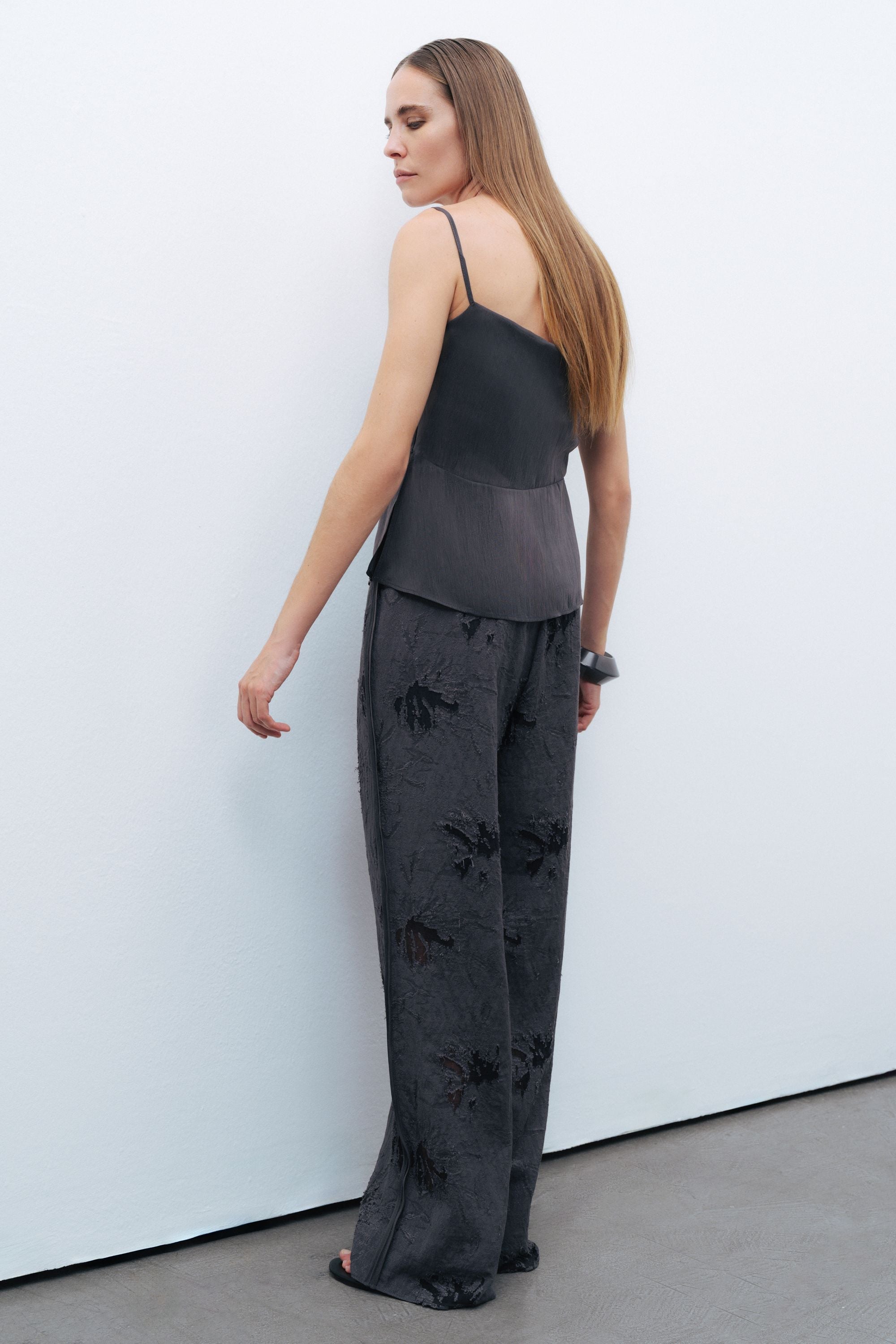 Anthracite Slit Strap Draped Blouse