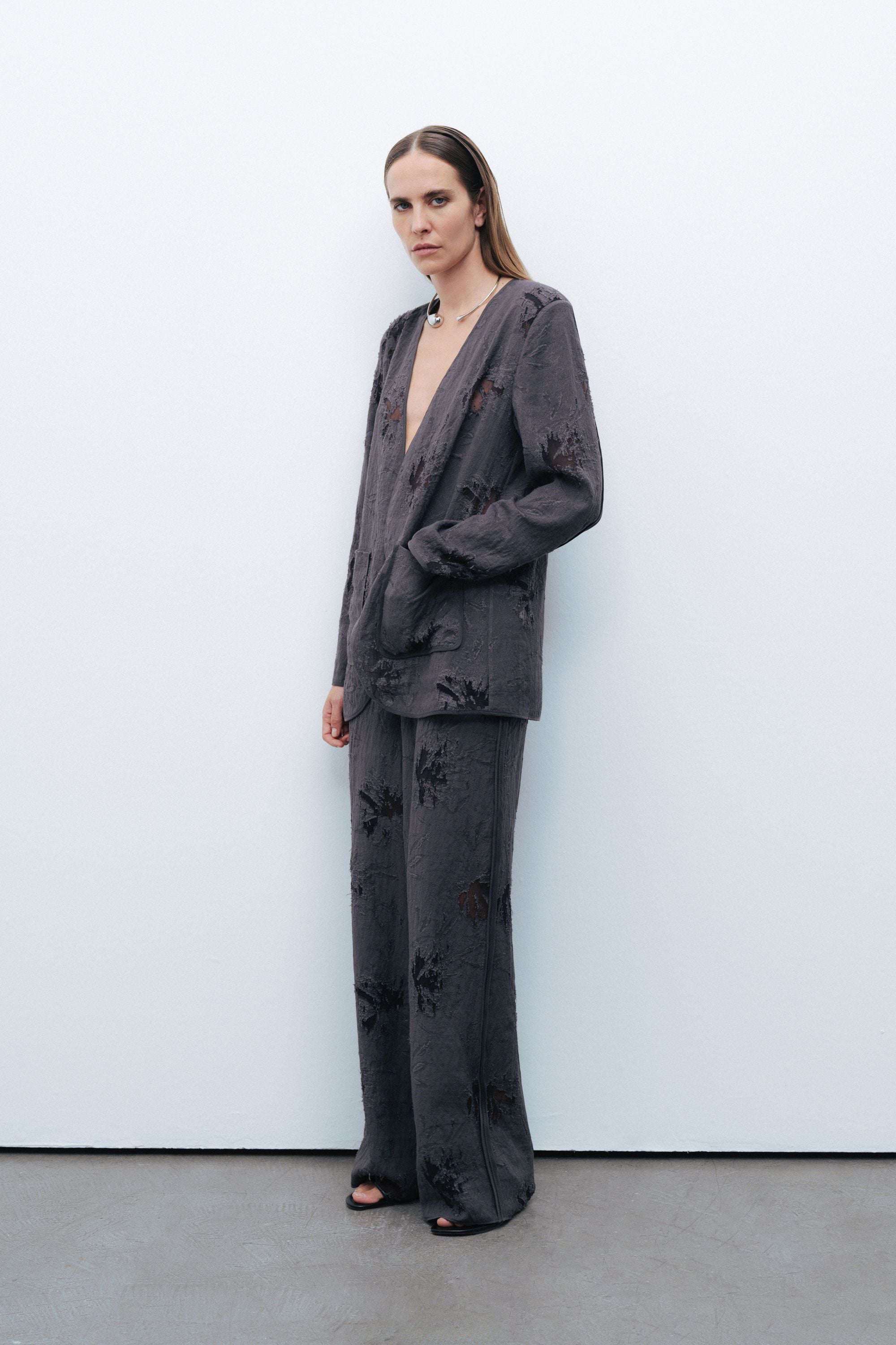 Anthracite V-Neck Jacquard Jacket