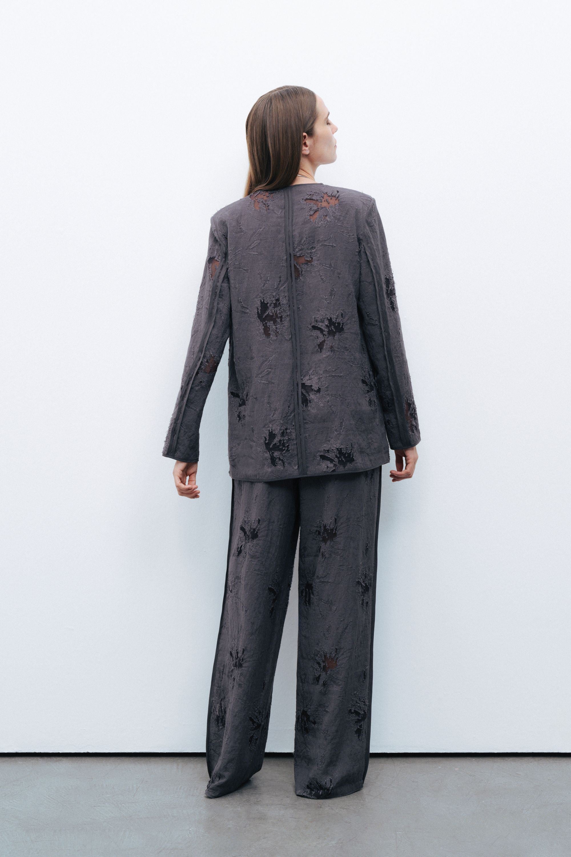 Anthracite V-Neck Jacquard Jacket