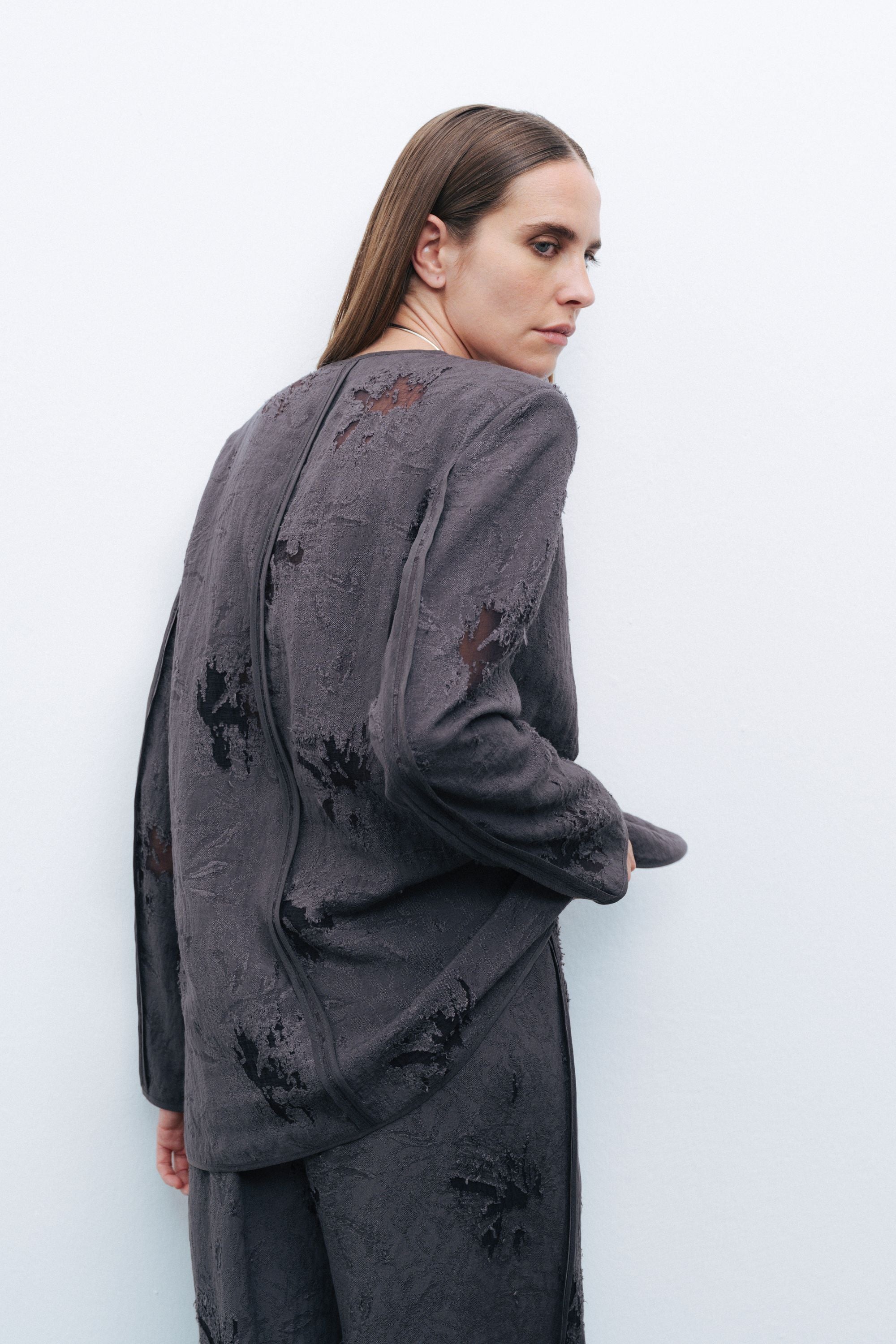 Anthracite V-Neck Jacquard Jacket