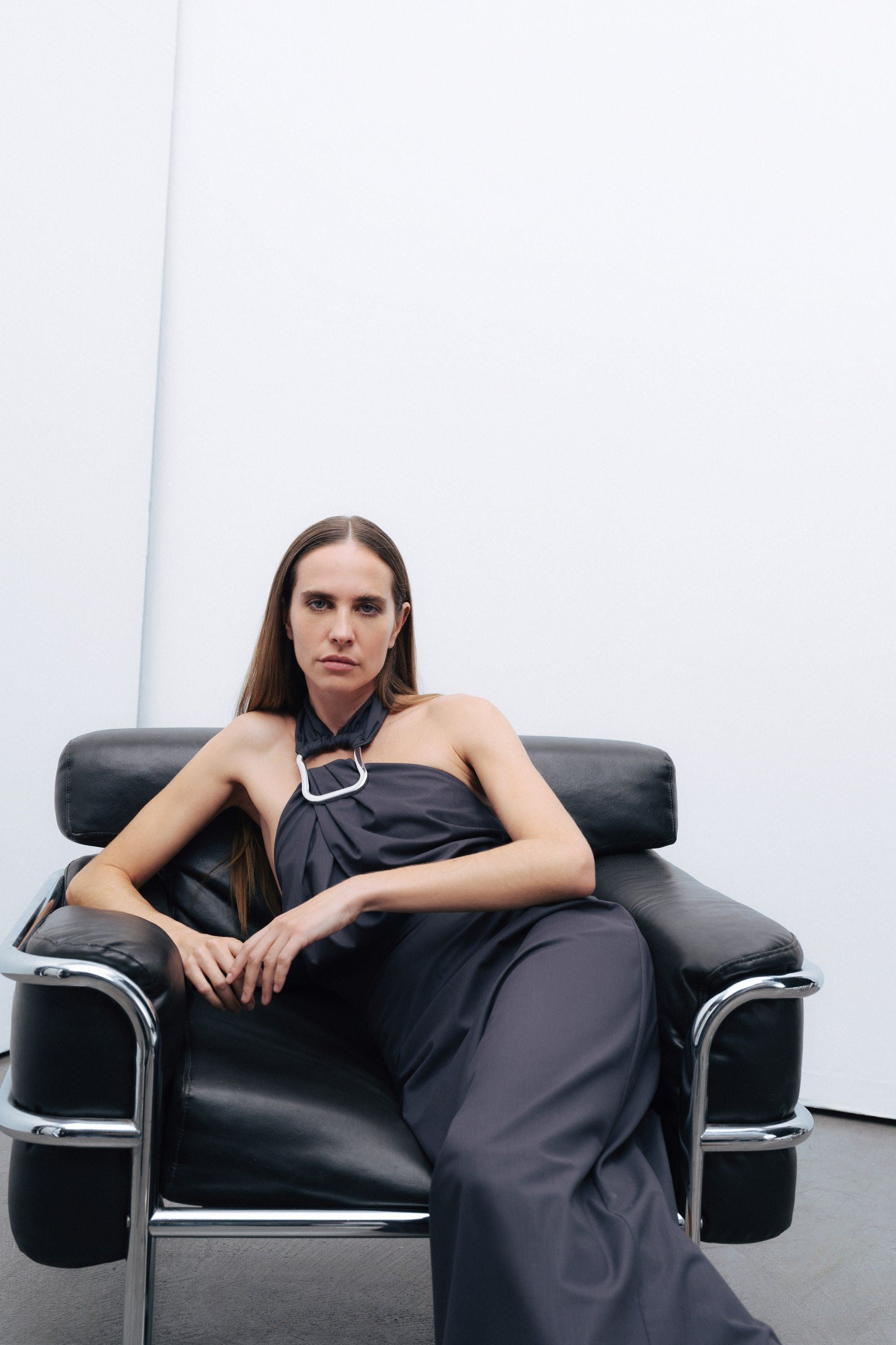 Anthracite Halter Neck Midi Dress