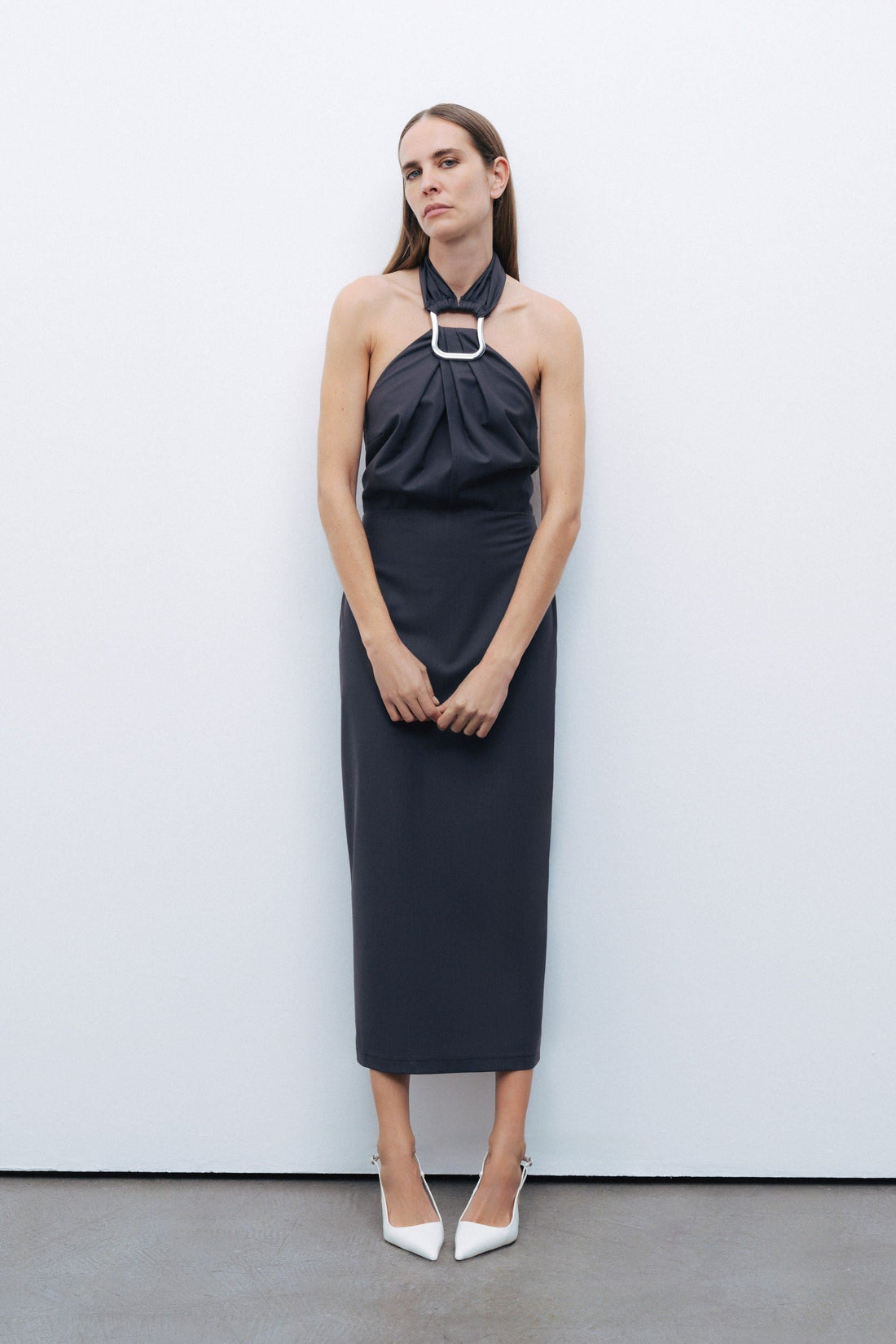 Anthracite Halter Neck Midi Dress