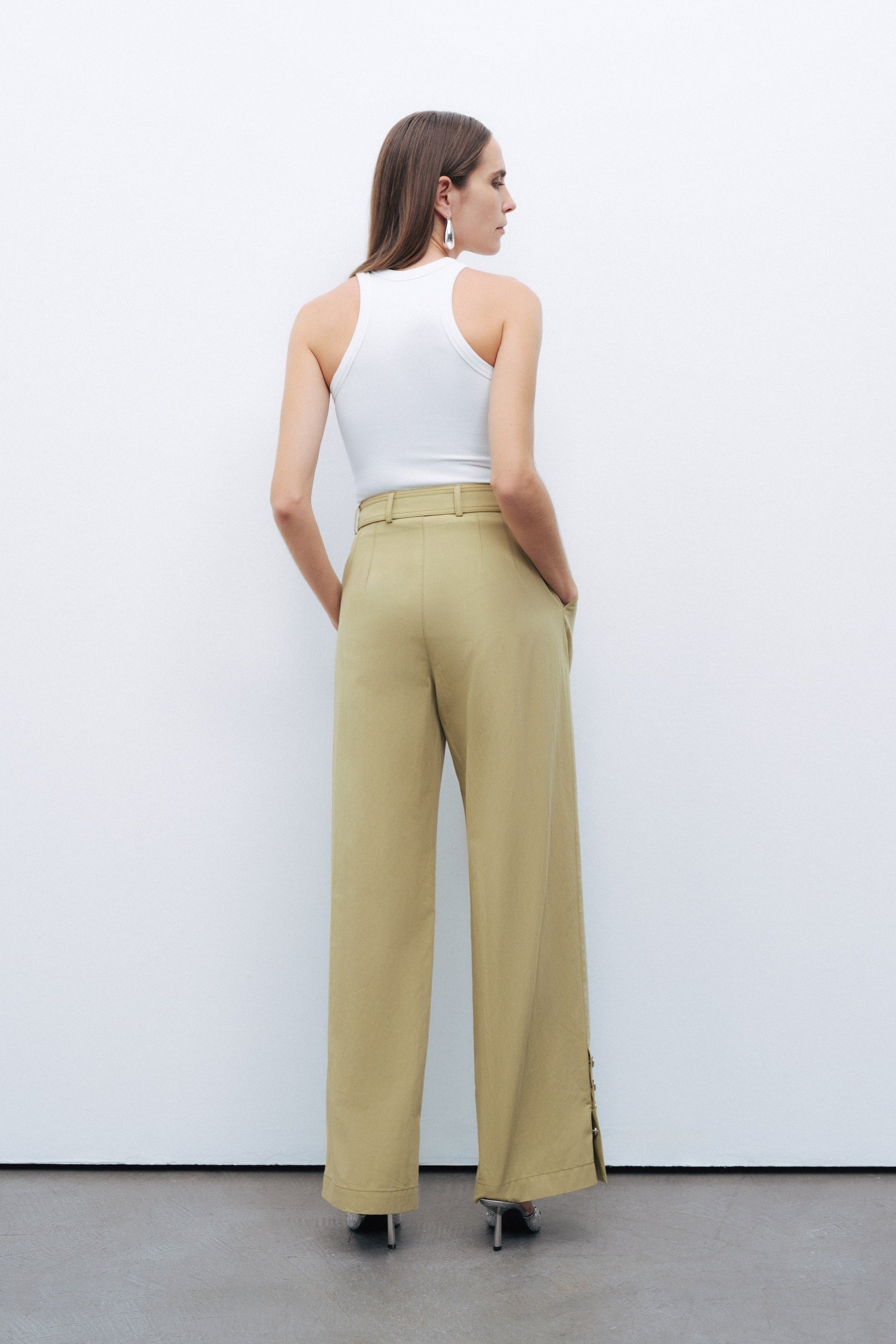 Metal Buckle Detailed Belted Pants