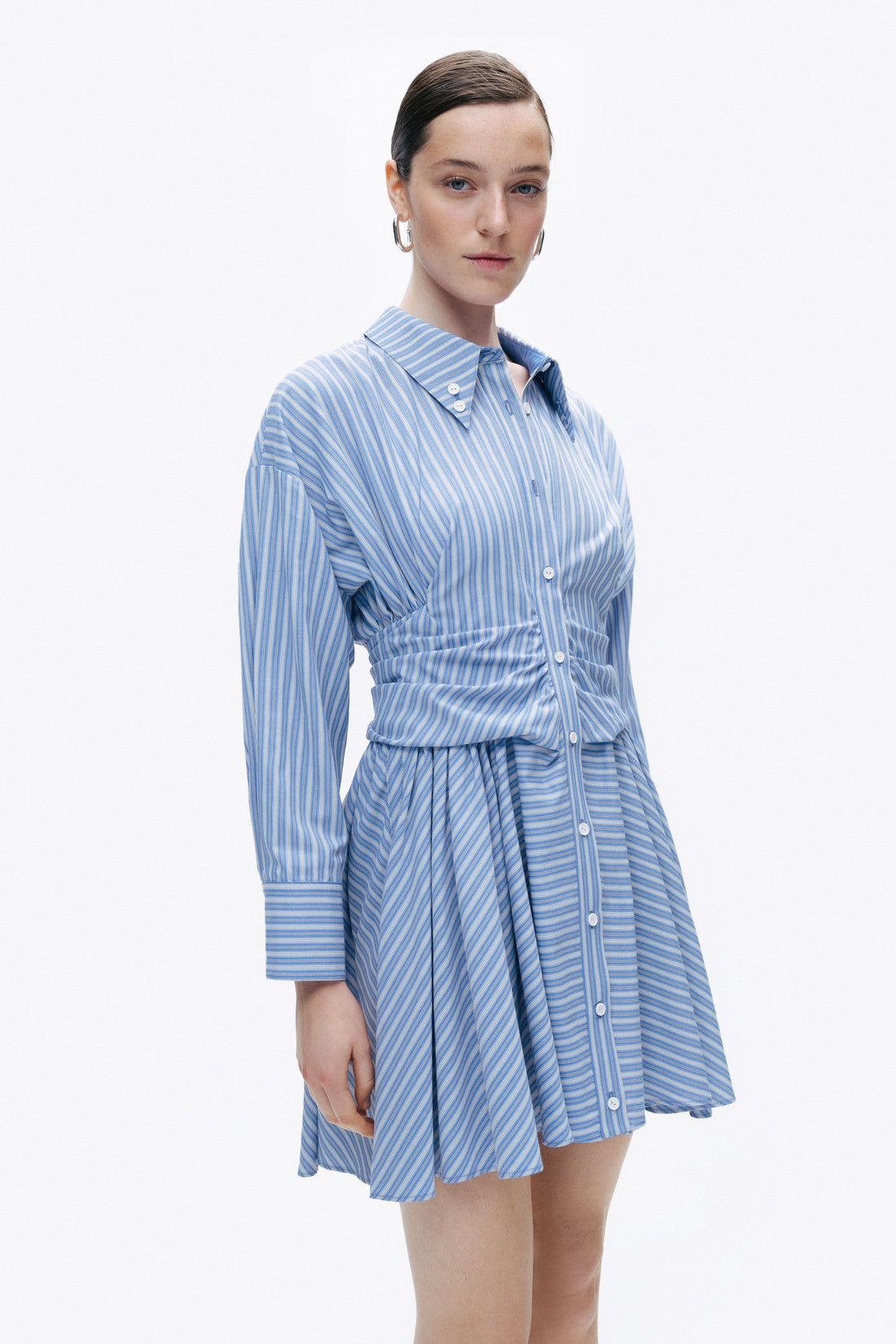 Blue Striped Mini Shirt Dress