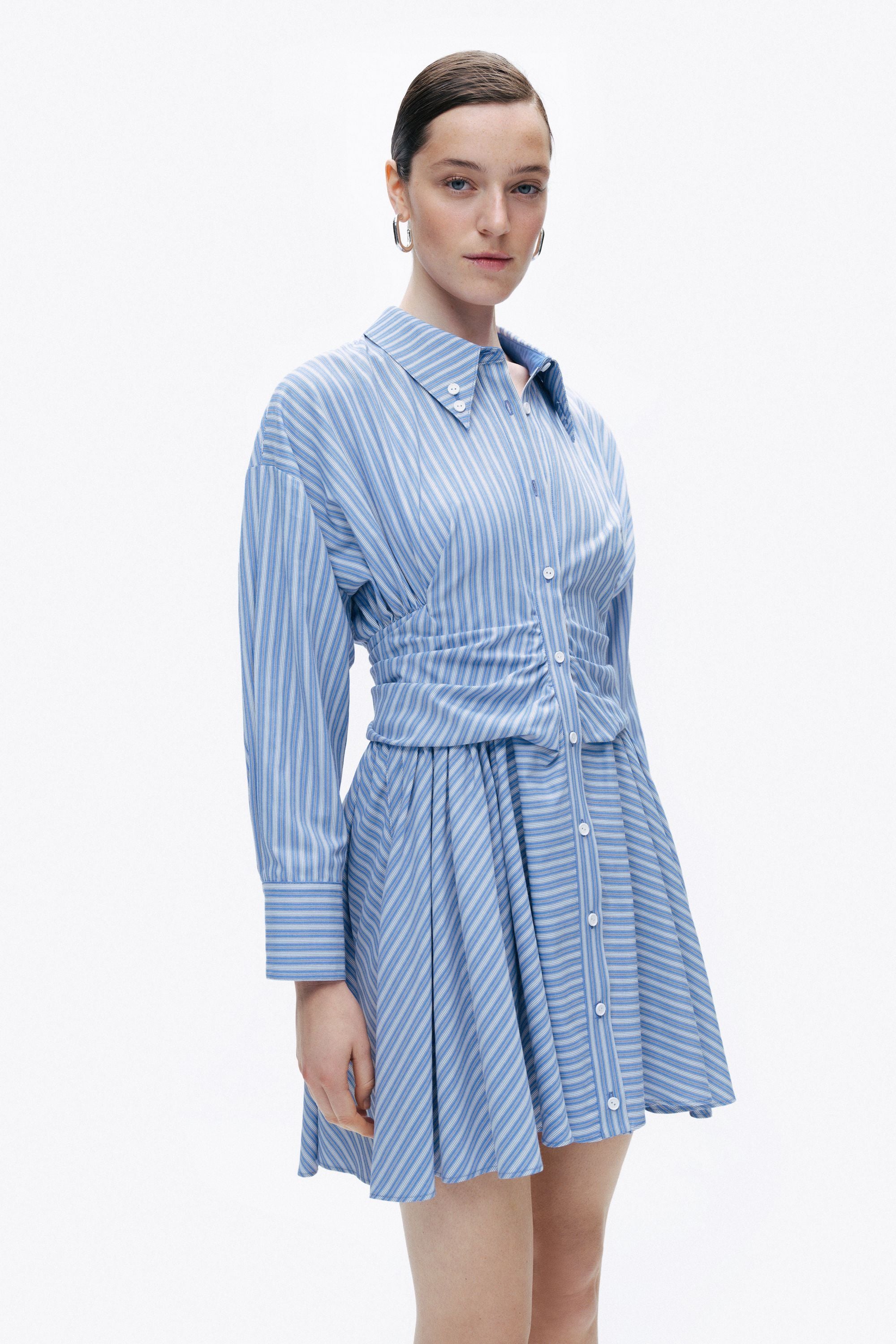 Blue Striped Mini Shirt Dress