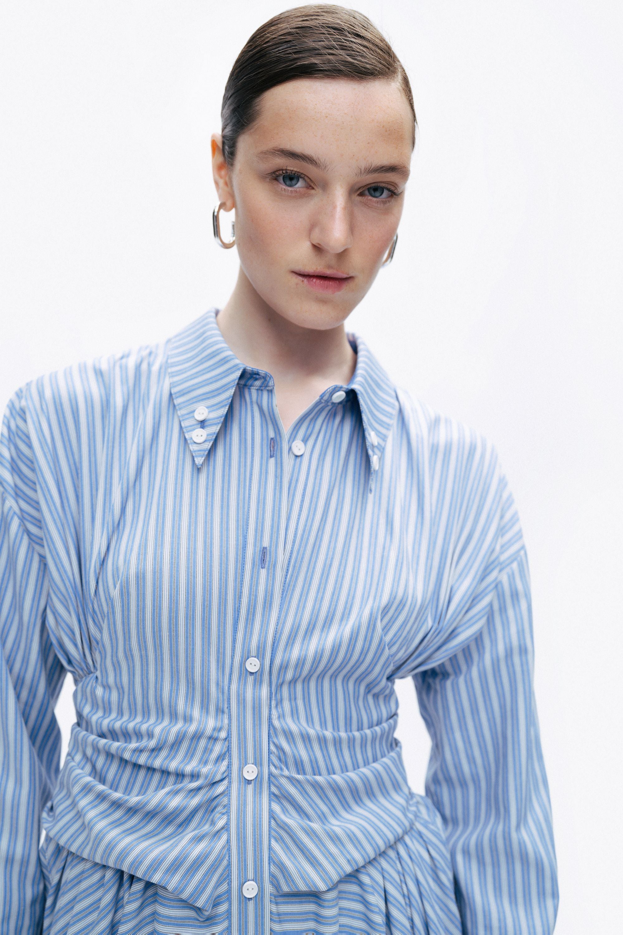 Blue Striped Mini Shirt Dress