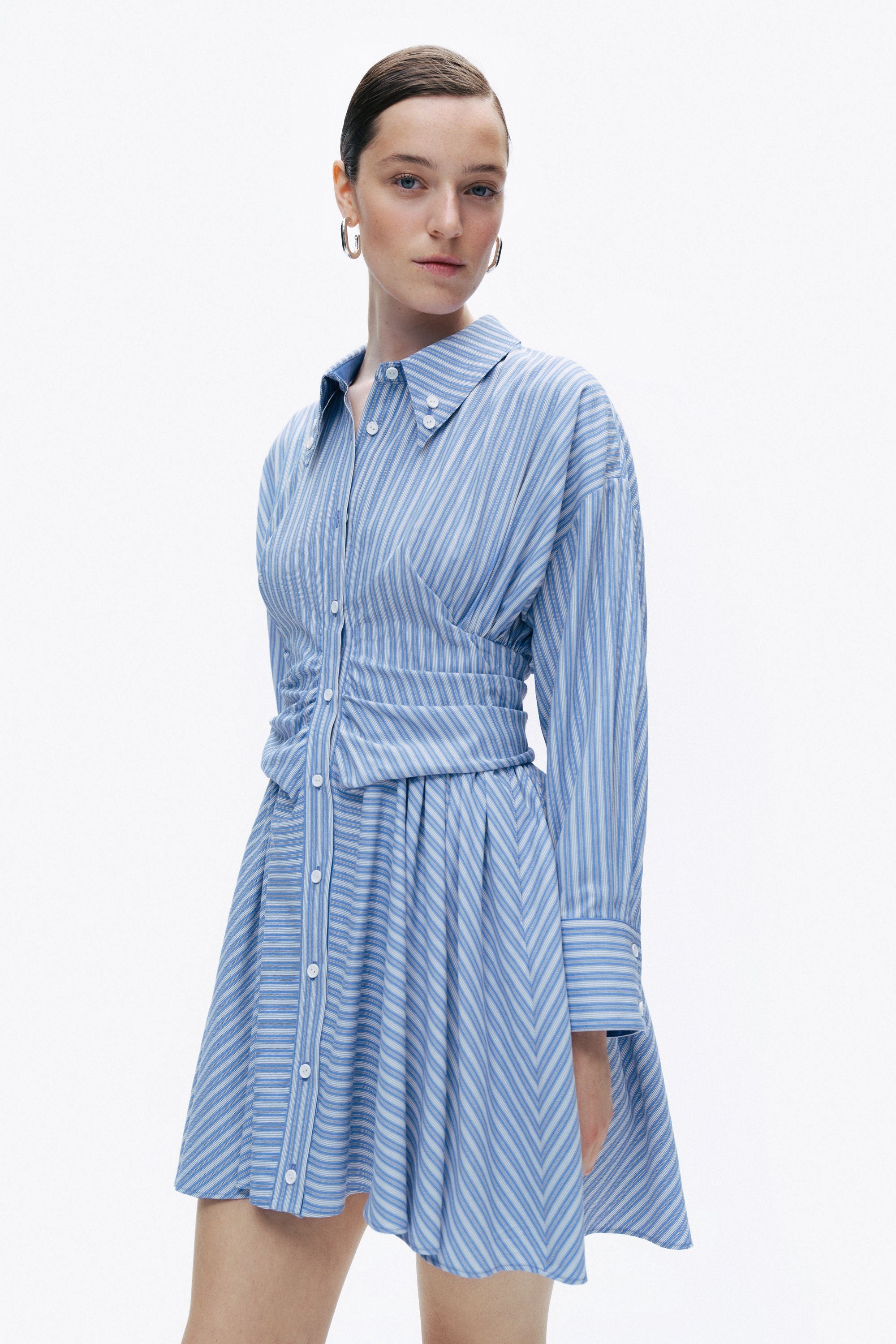 Blue Striped Mini Shirt Dress