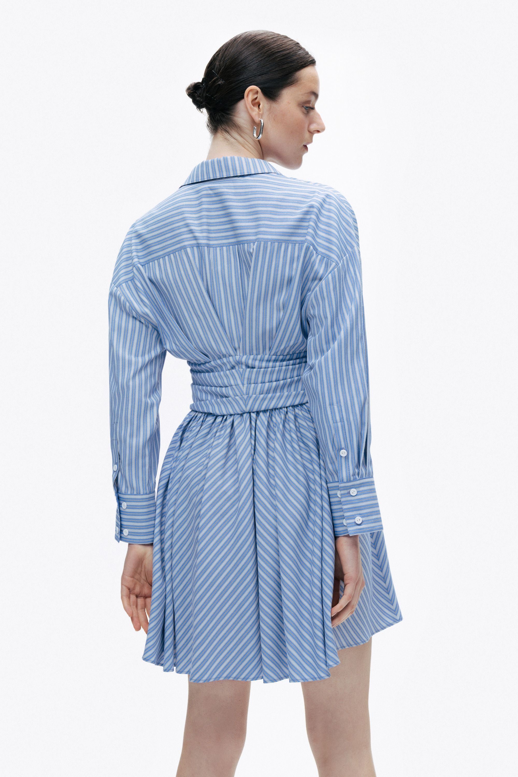 Blue Striped Mini Shirt Dress