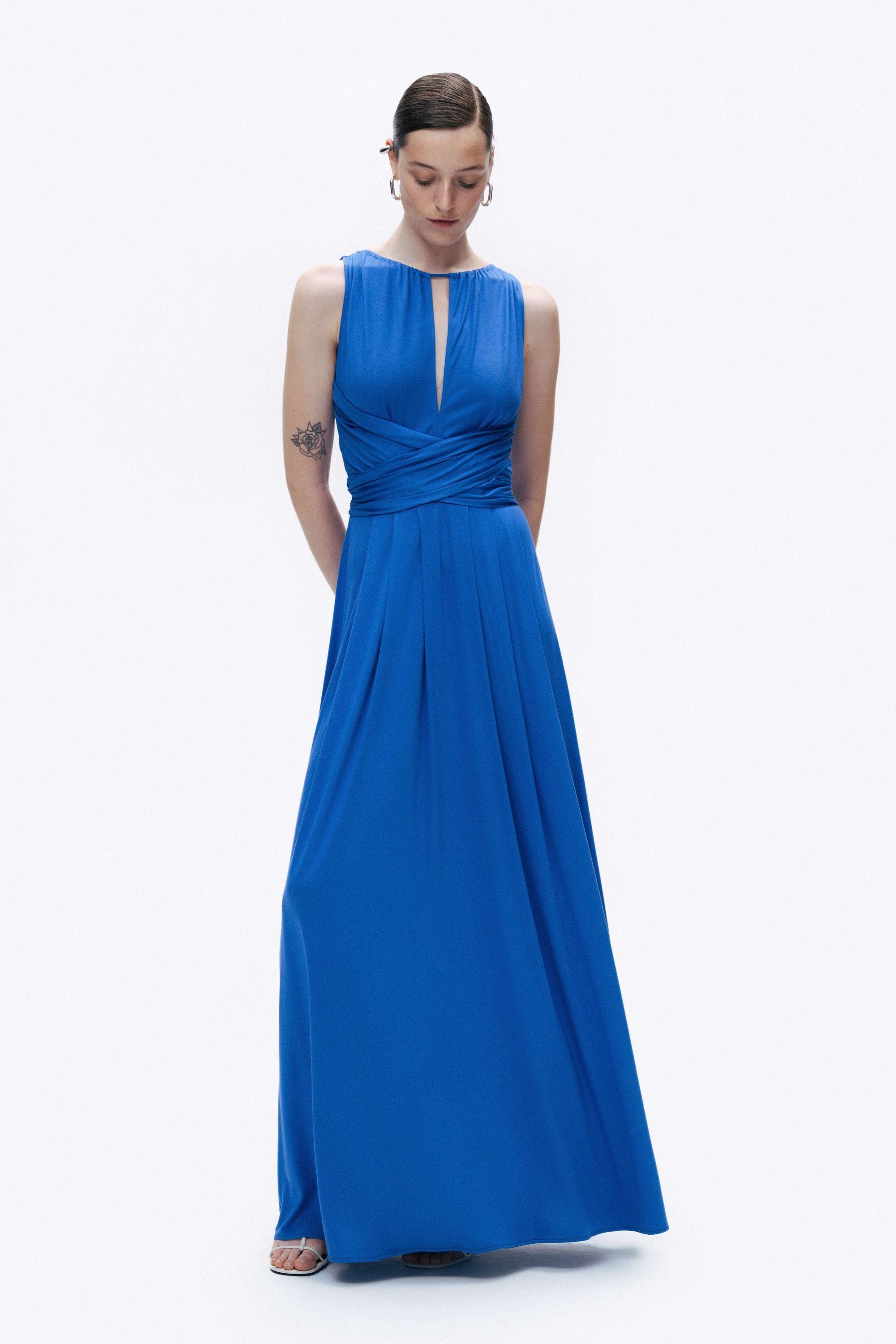 Blue Maxi Dress with Belt Detail