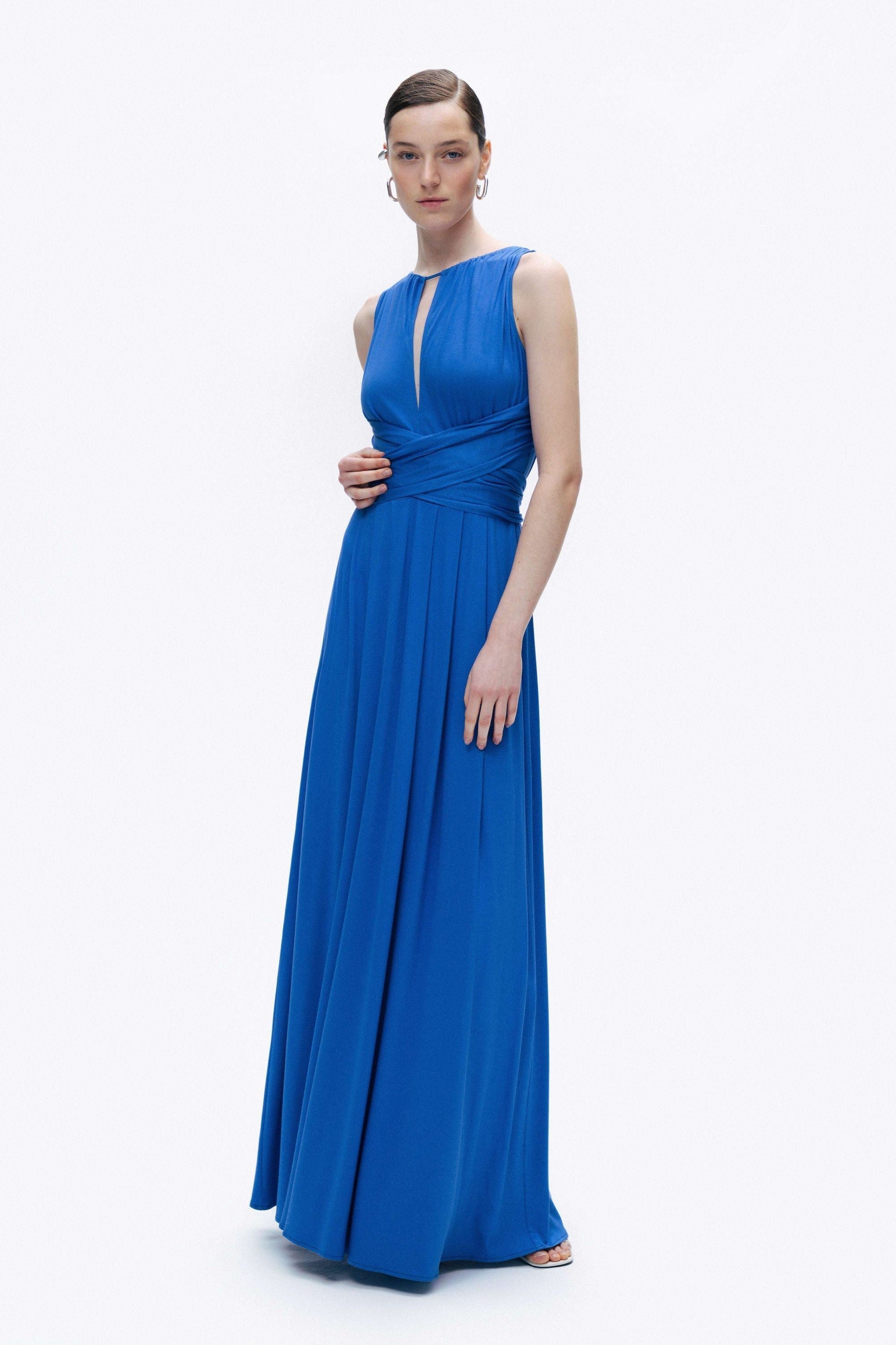 Blue Maxi Dress with Belt Detail