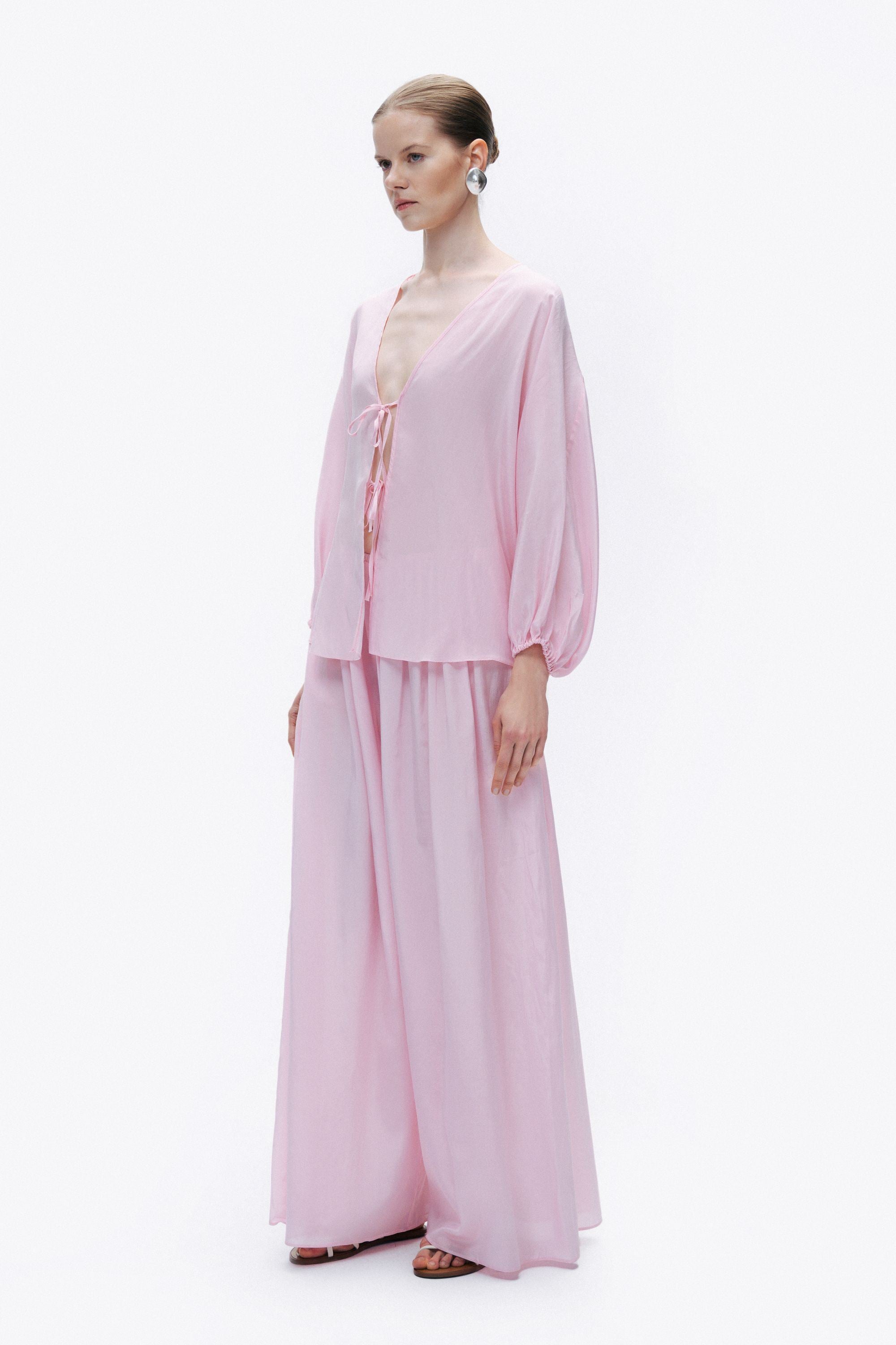 Pink Beaded Embroidered Shirt