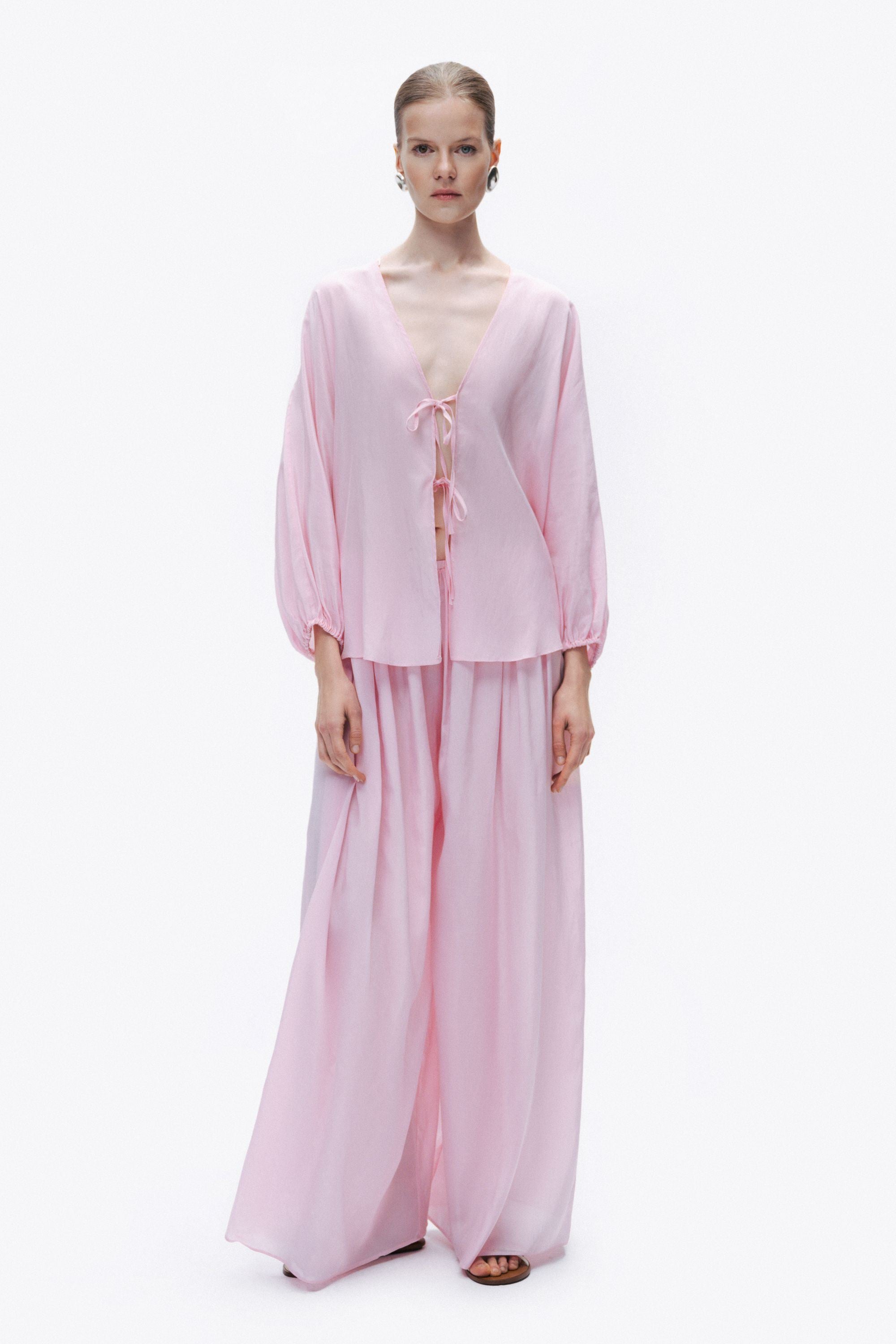 Pink Beaded Embroidered Shirt