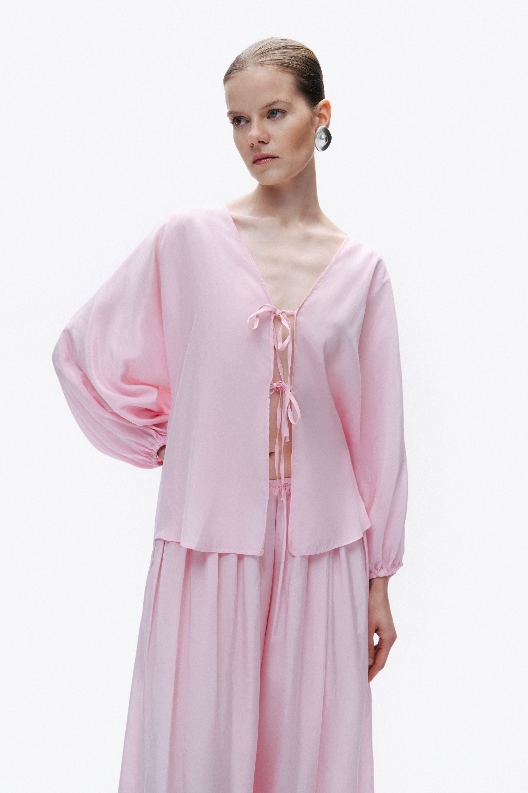 Pink Beaded Embroidered Shirt