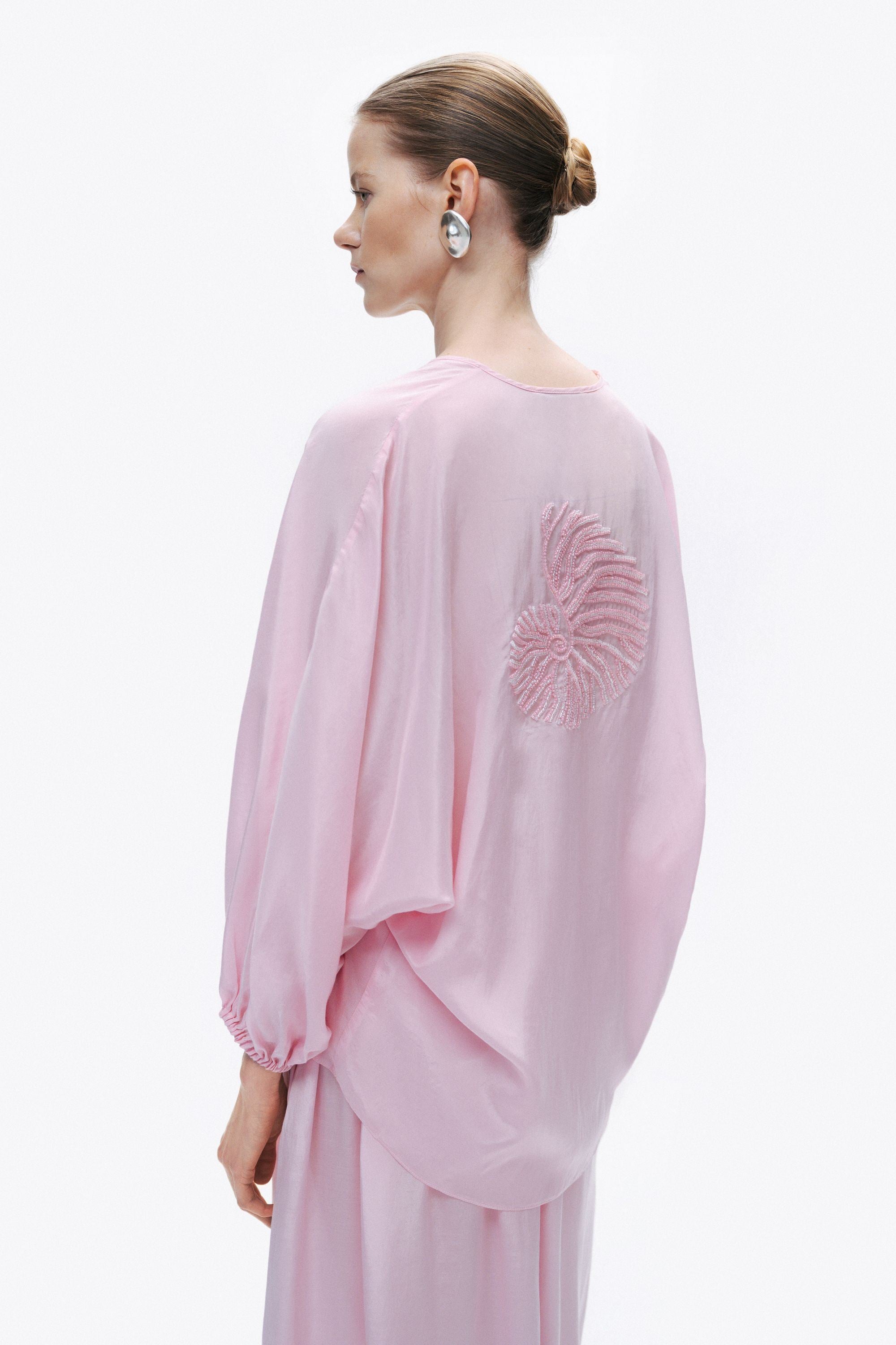 Pink Beaded Embroidered Shirt