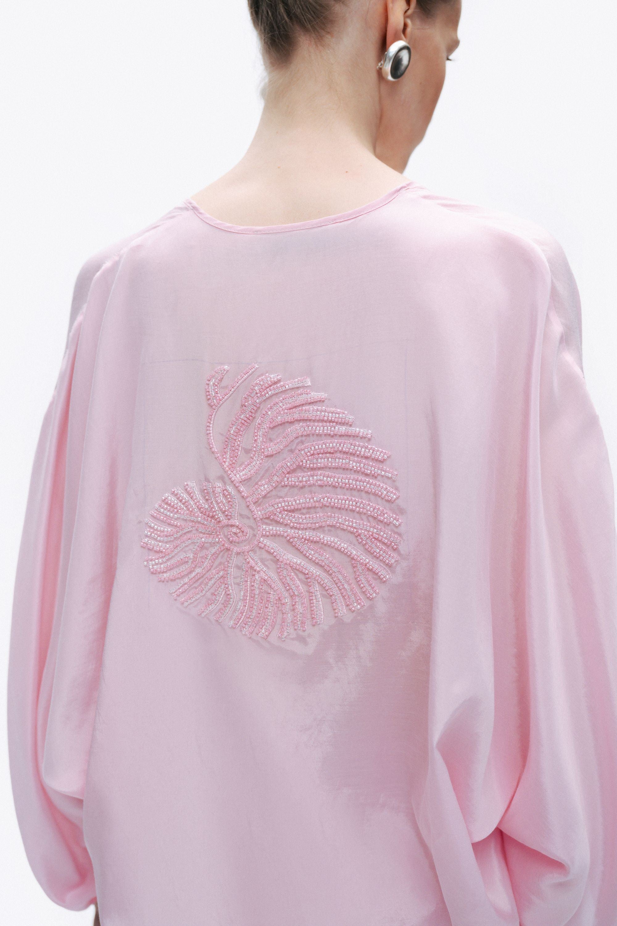 Pink Beaded Embroidered Shirt