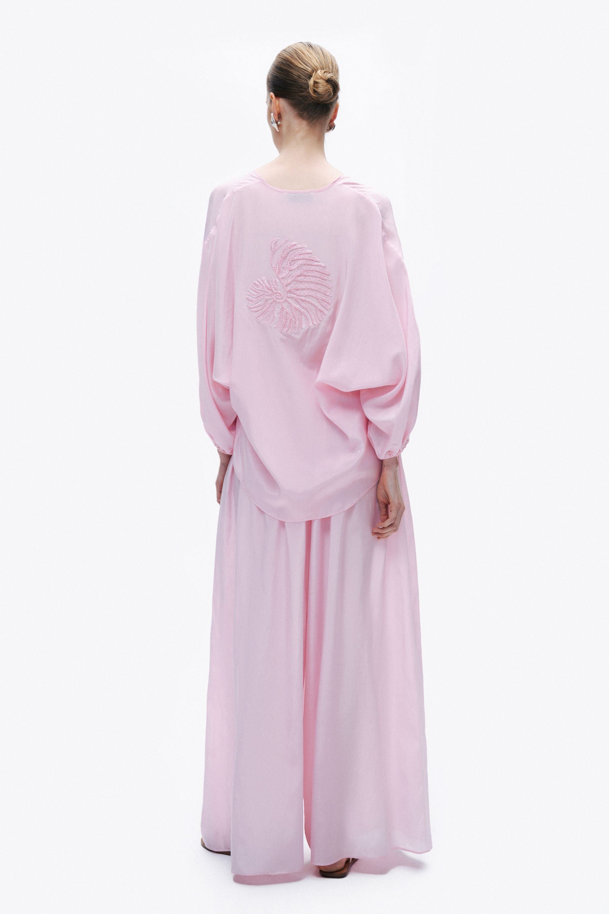 Pink Beaded Embroidered Shirt