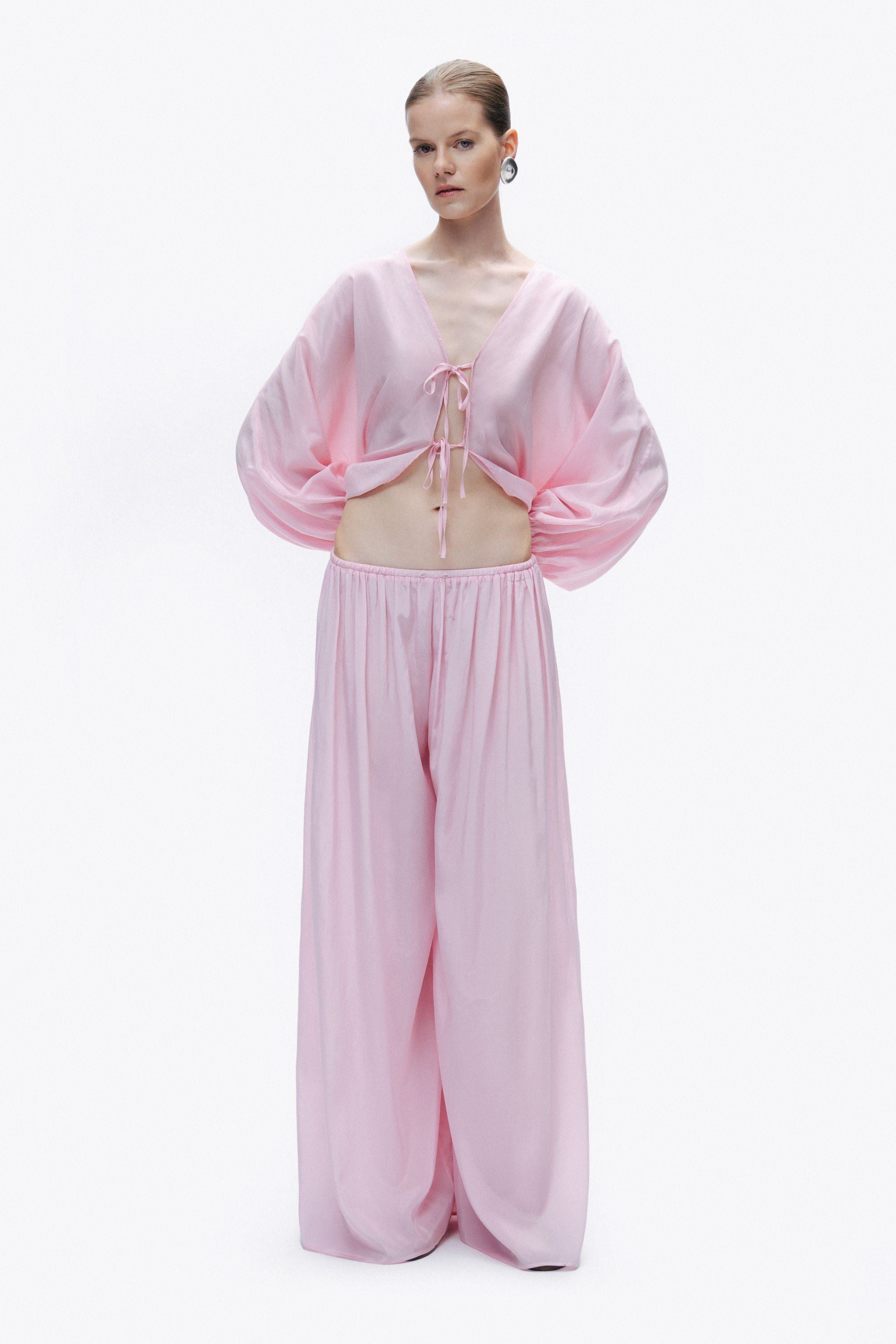 Pink Flowy Wide Leg Pants